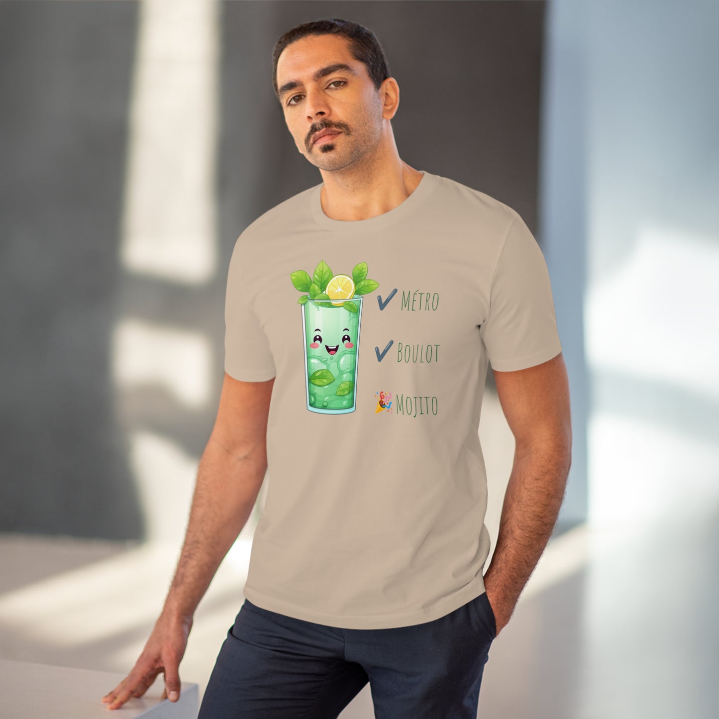 Métro, Boulot, Mojito T-Shirt - Cute Smiling Mojito Glass Design