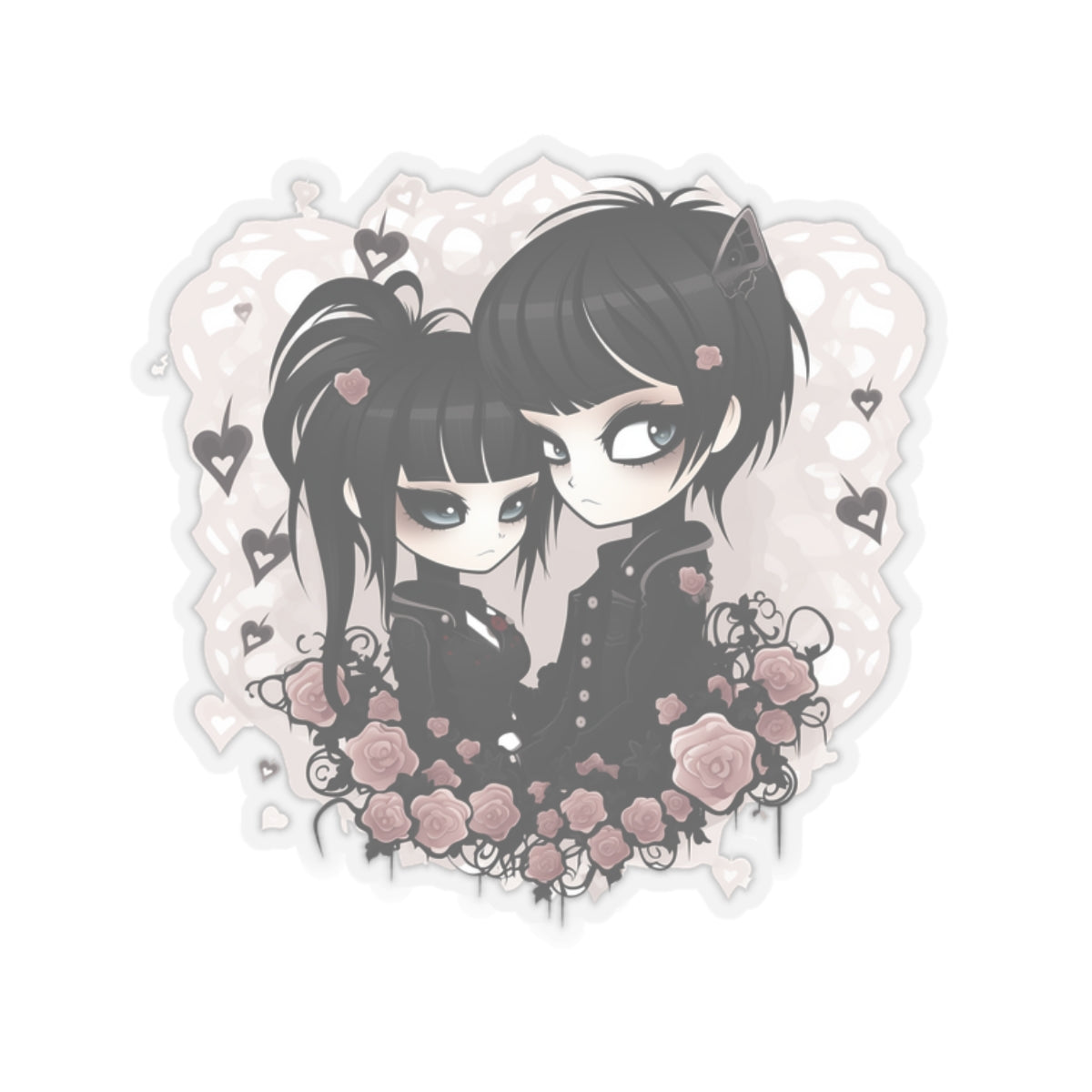 Gothic Couple Sticker - Cute Black Eyes - Valentine's Day