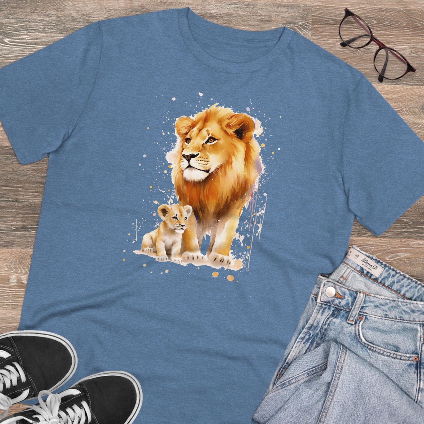 Lion King and Son Watercolor T-Shirt - Celebrate Father's Day with Nature's Majesty