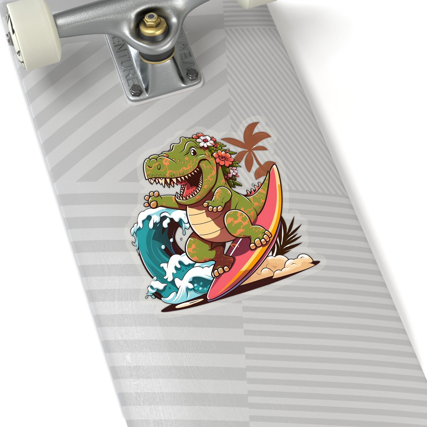 Kawaii Female T-Rex Surfing in Hawaii Sticker - Add Some Cute and Fun Style to Your Tech