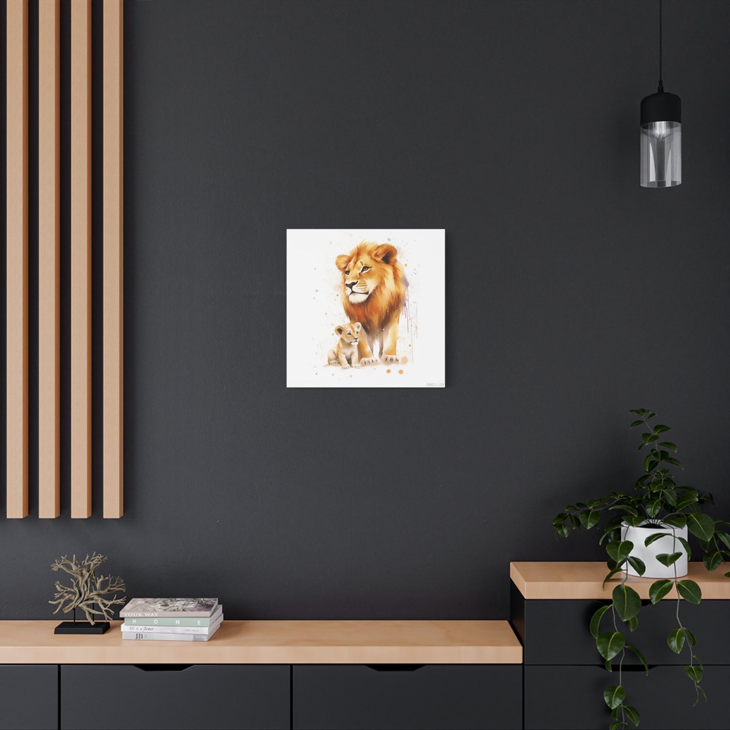 Lion King and Son Watercolor Canvas - Celebrate Father's Day with Majestic Artistry