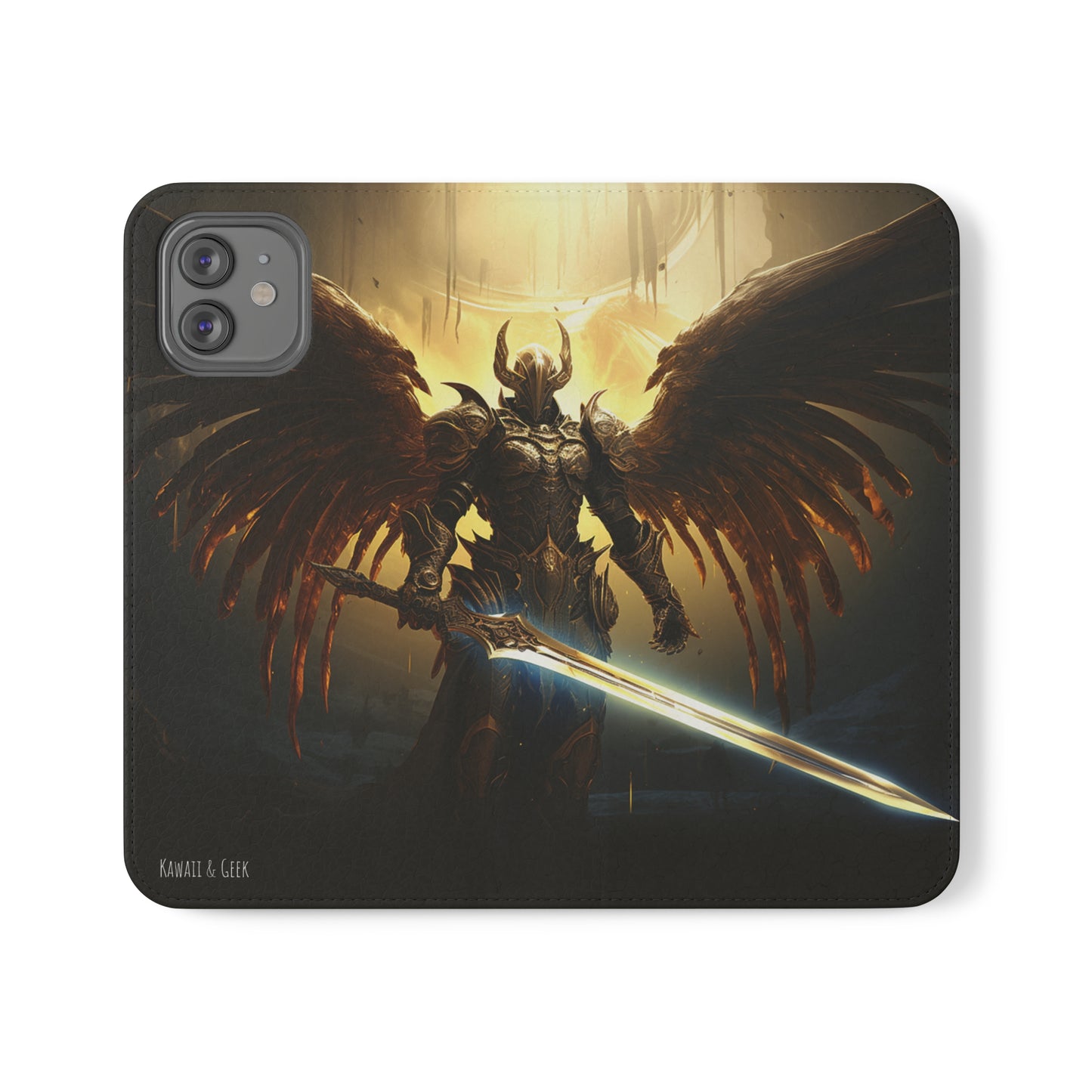 Dark Angel Flip Phone Case: Guardian with Sword