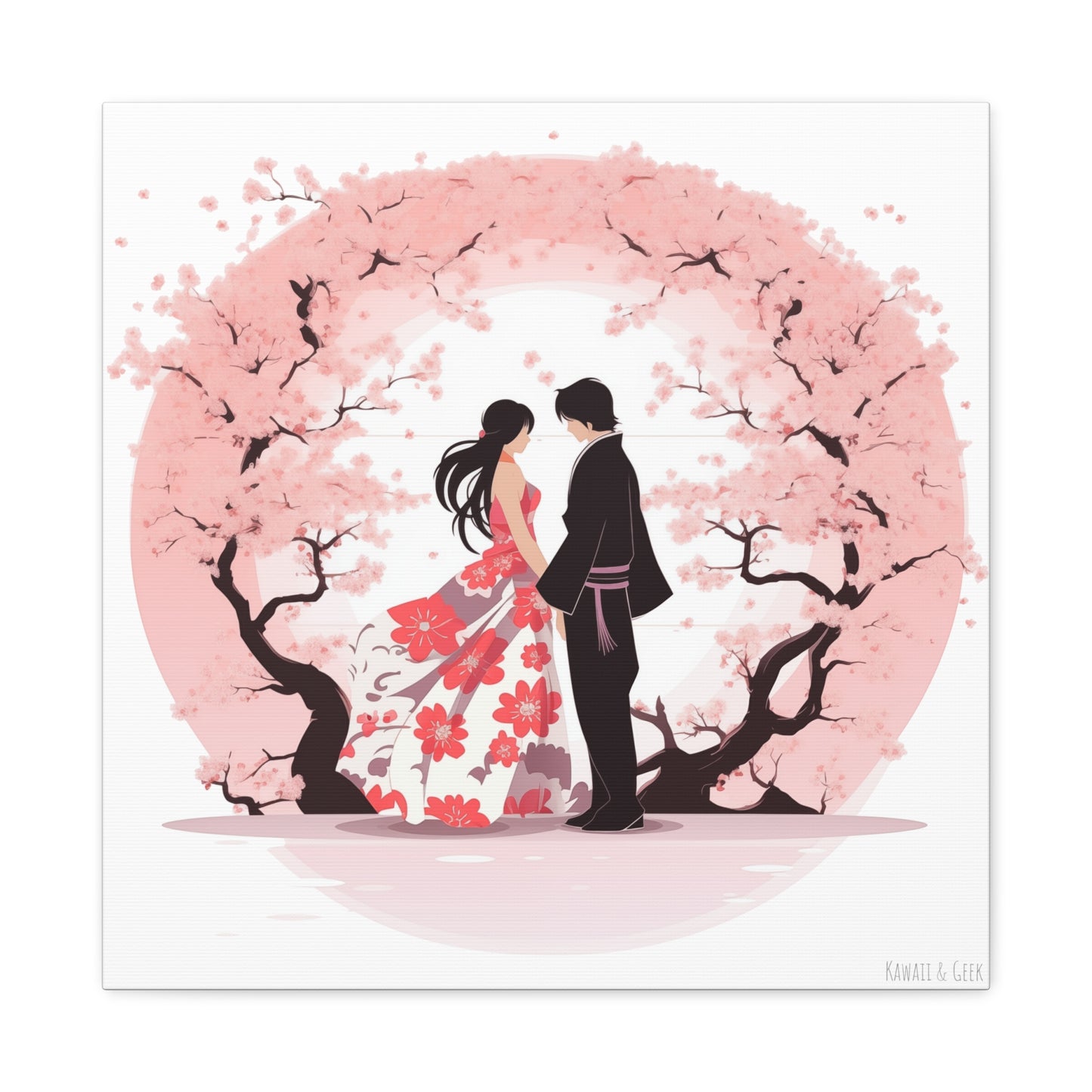 Cherry Blossom Love Canvas - Japanese Couple Art - Valentine's Day special