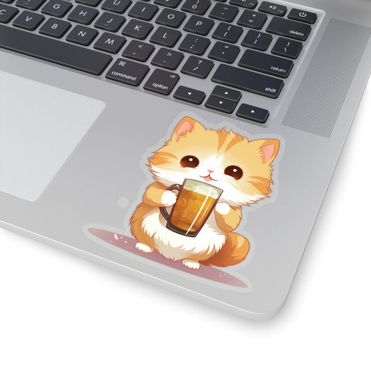Cute Beer-Holding Cat Sticker - Add Fun and Whimsy Anywhere