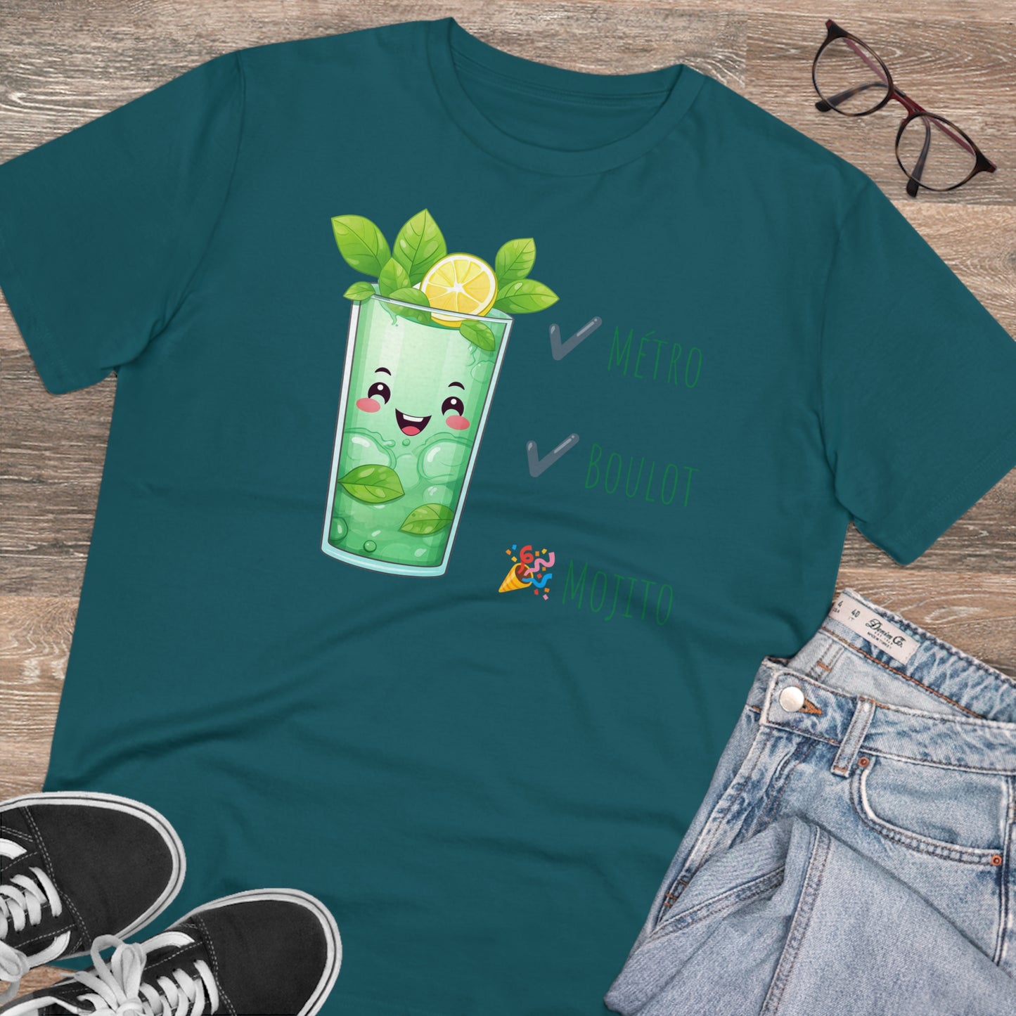 Métro, Boulot, Mojito T-Shirt - Cute Smiling Mojito Glass Design