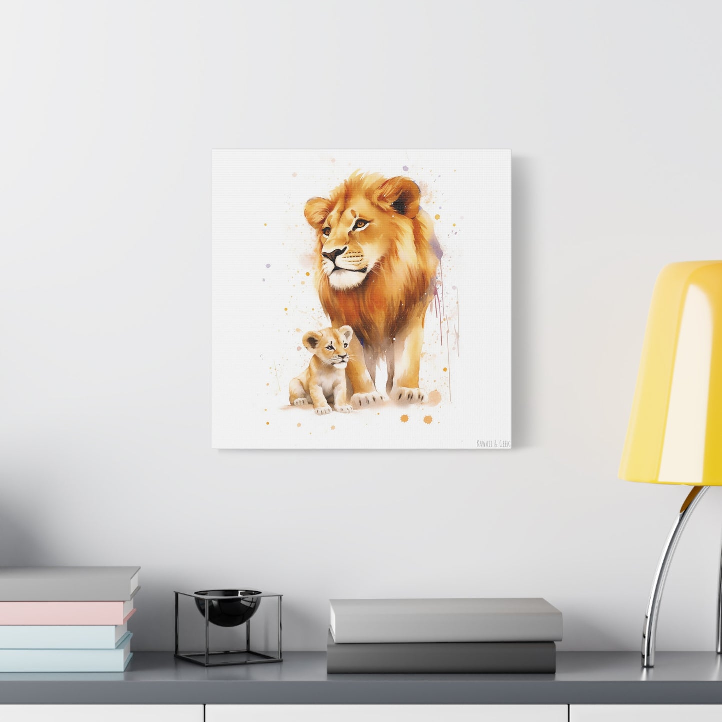 Lion King and Son Watercolor Canvas - Celebrate Father's Day with Majestic Artistry