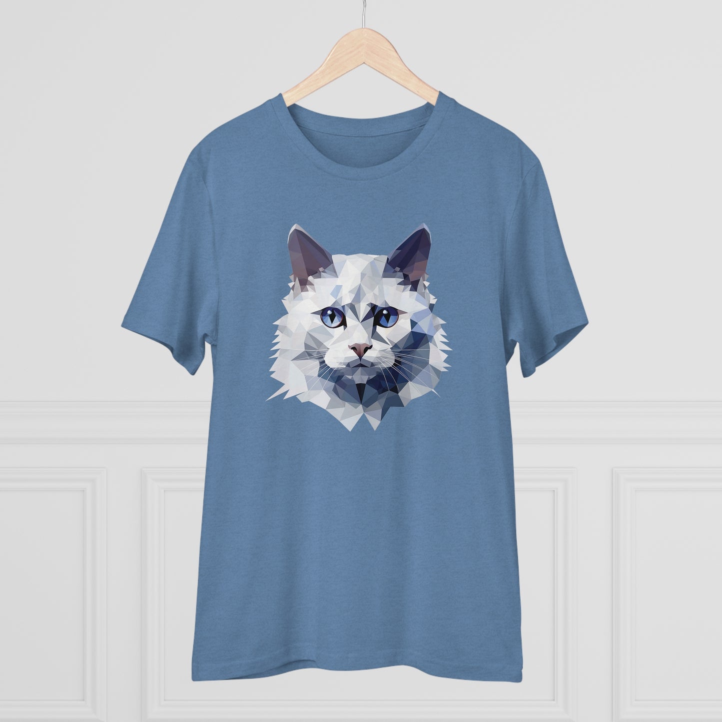 White Angora Cat Polygonal T-Shirt - Embrace Feline Elegance