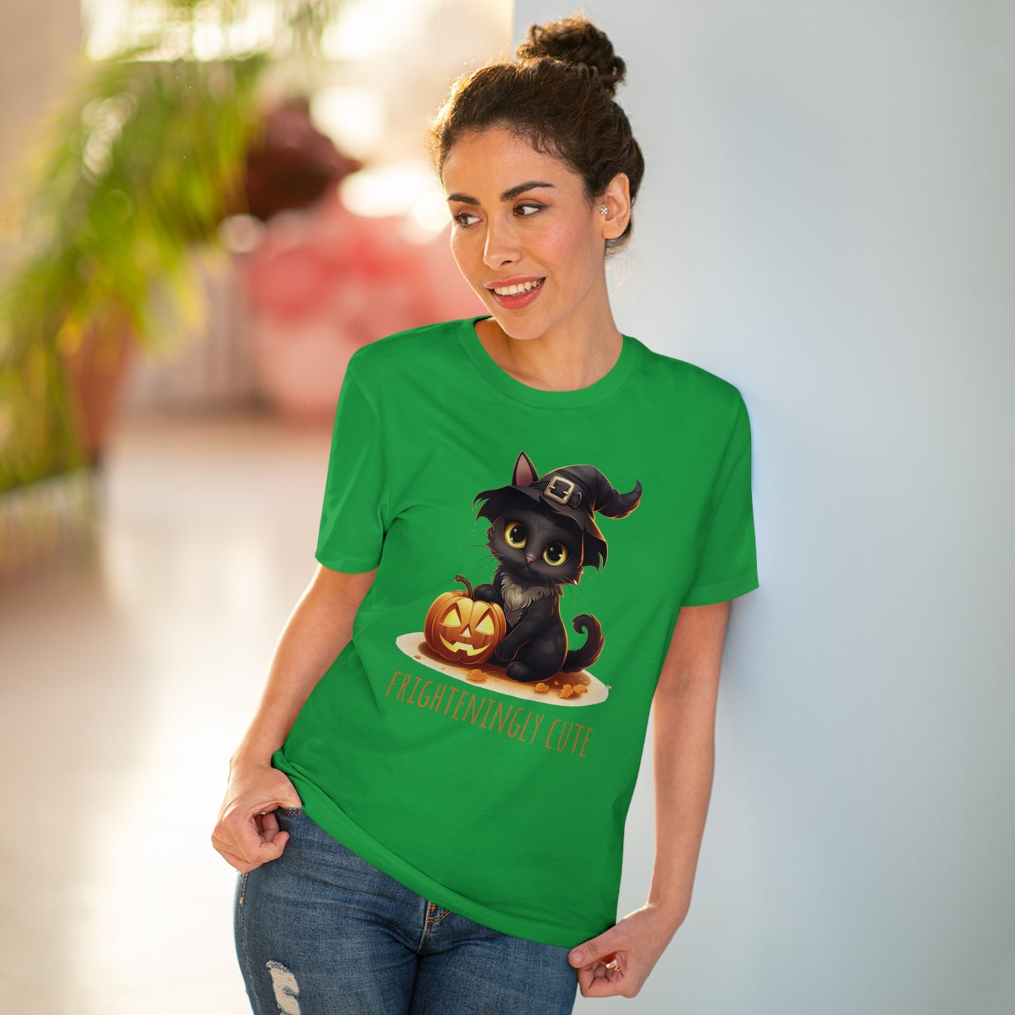Frighteningly Cute: Halloween Black Cat Eco-Friendly T-shirt