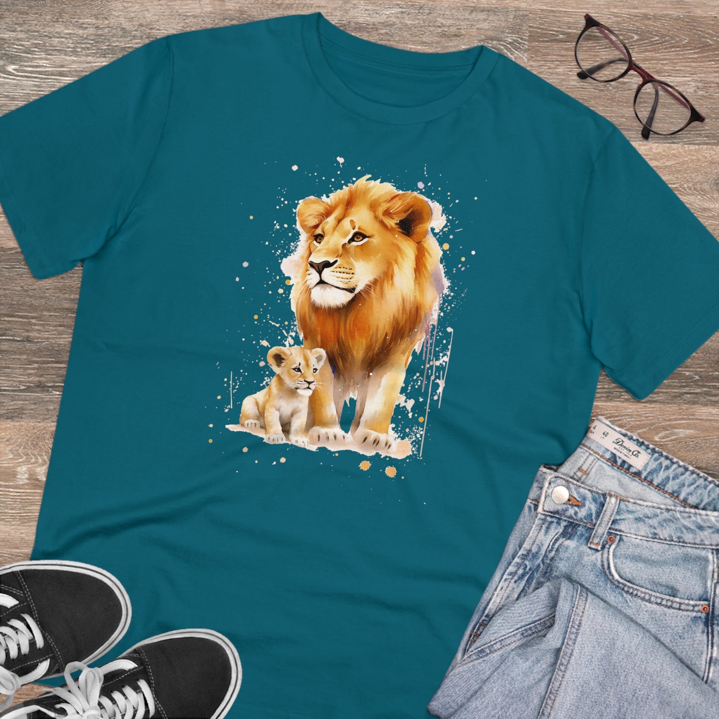 Lion King and Son Watercolor T-Shirt - Celebrate Father's Day with Nature's Majesty