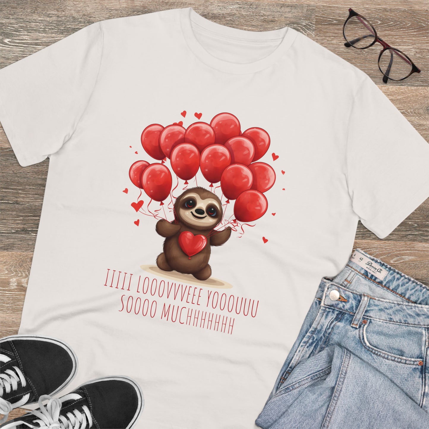 Sloth Love Balloon Tee - Eco-Friendly Slow Love Shirt - Valentine's Day Special