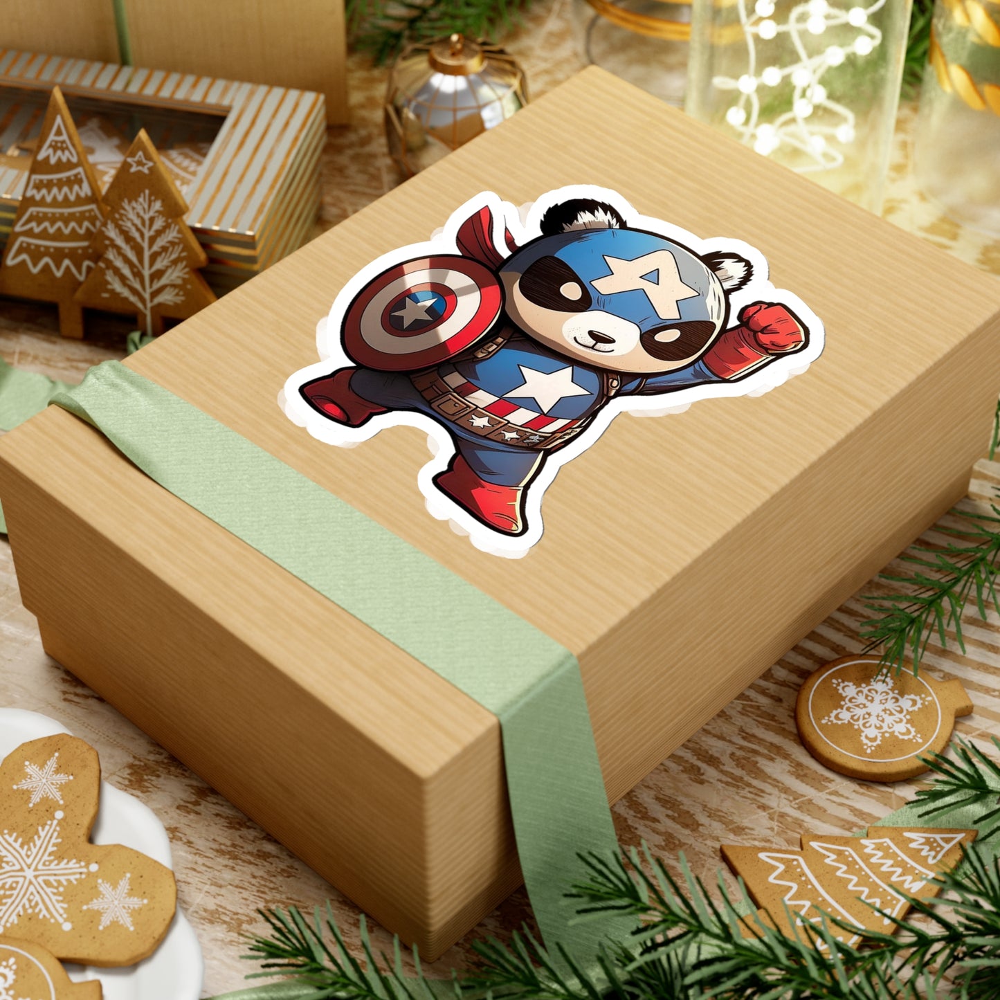 Heroic Captain America Panda Sticker - Ready to Defend Its Friends