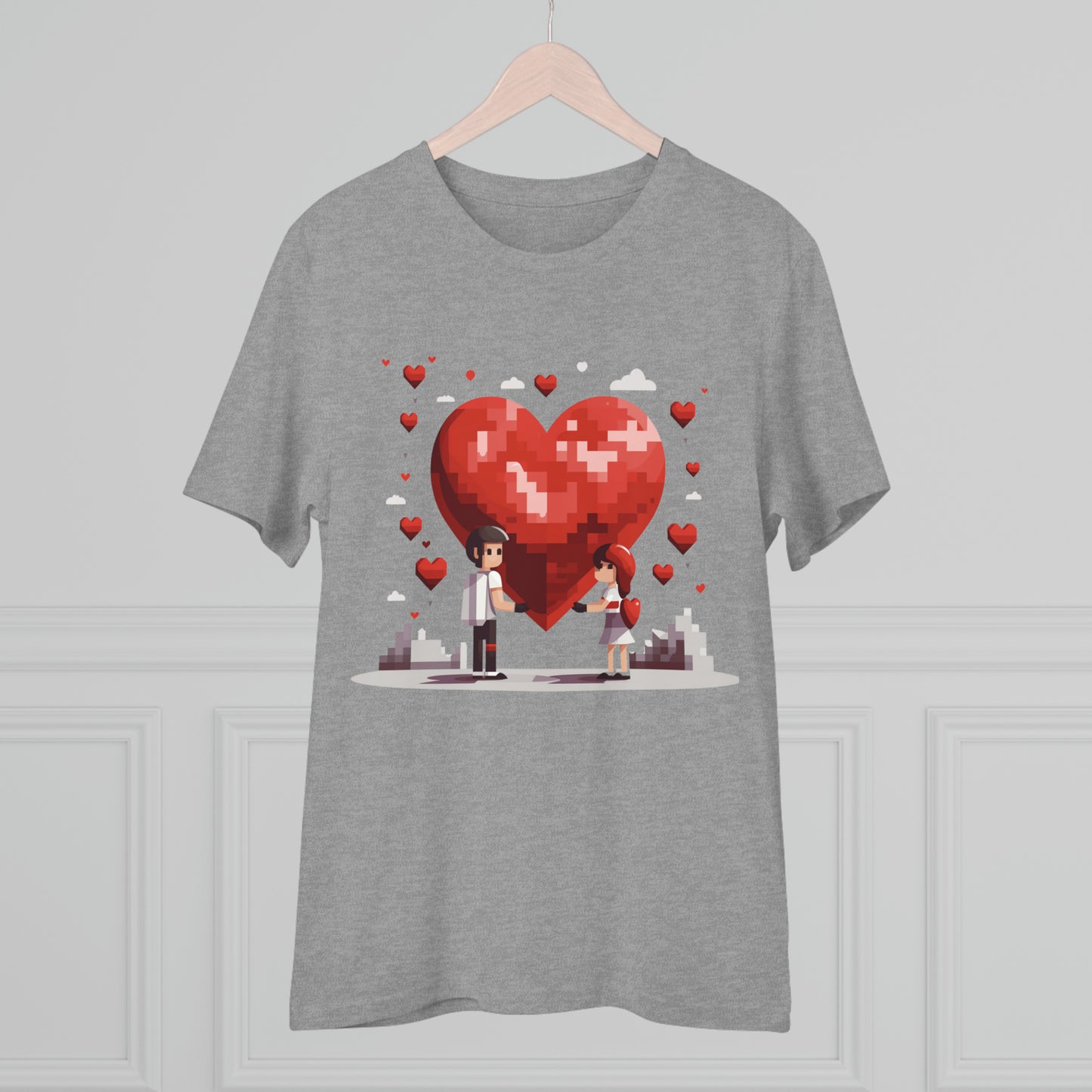 Pixel Love Eco Tee - Valentine's Day Pixel Heart Couple Shirt
