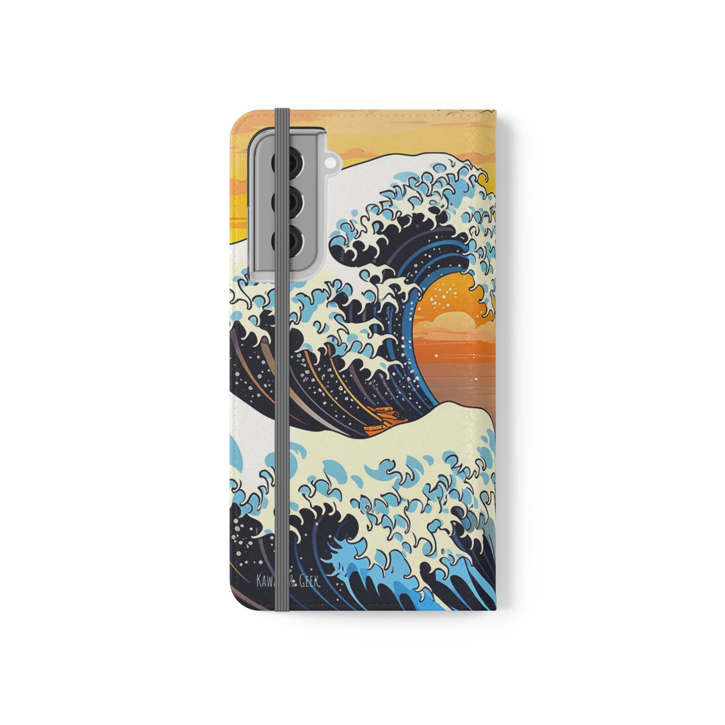 Sunset Big Wave Flip Phone Case - Embrace the Majestic Hokusai Style in Your Hands
