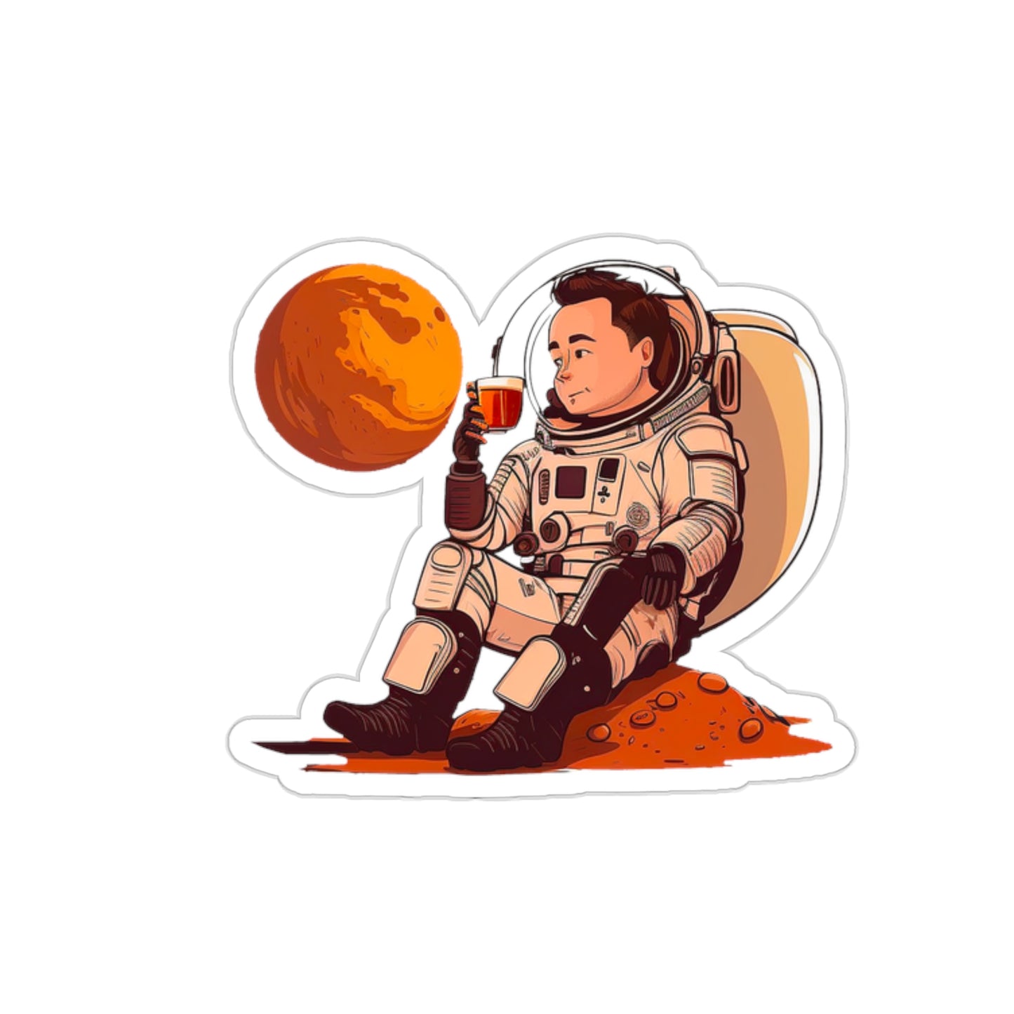 Elon Musk drinking his coffee on Mars Sticker - Add Some Humor and Space to Your Tech