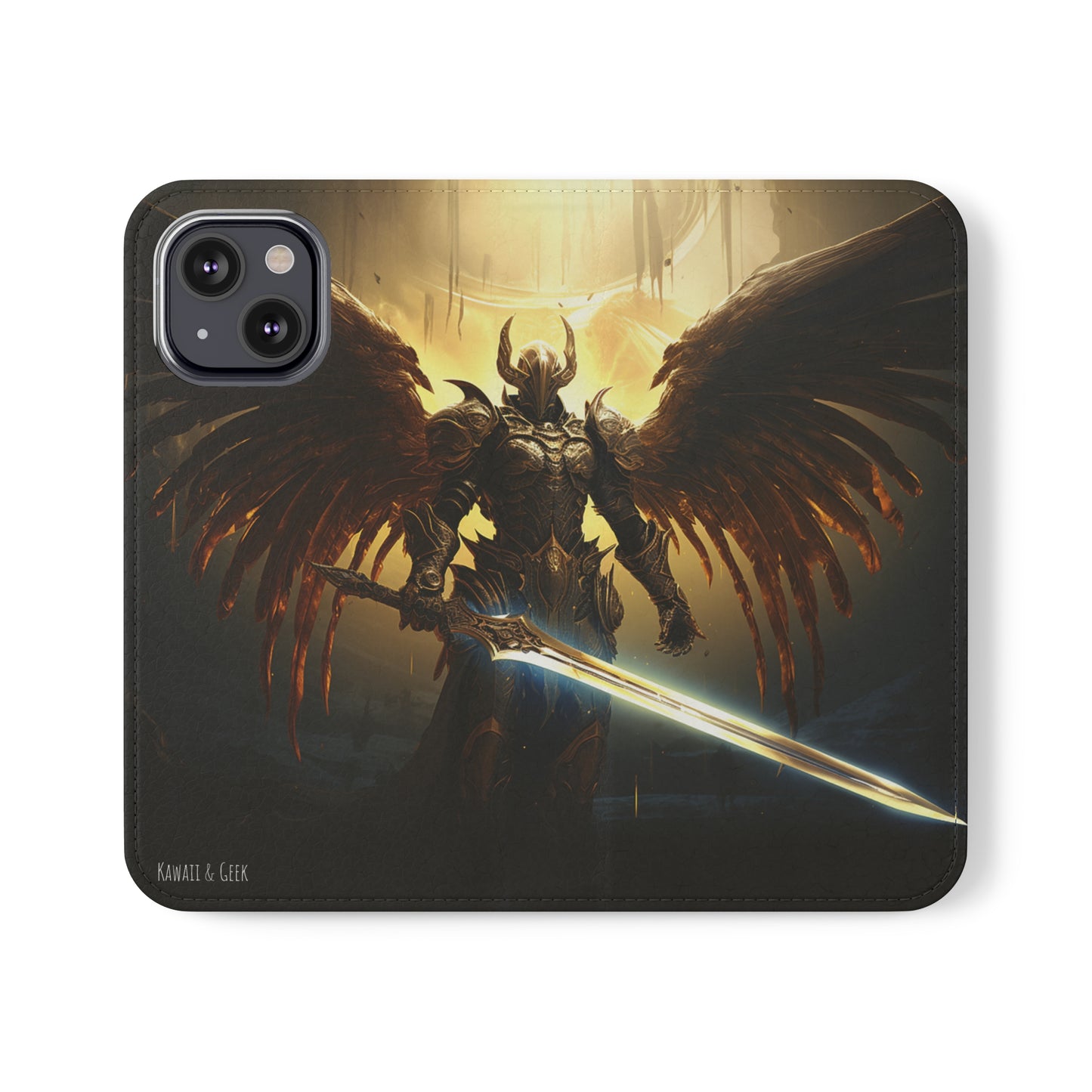 Dark Angel Flip Phone Case: Guardian with Sword