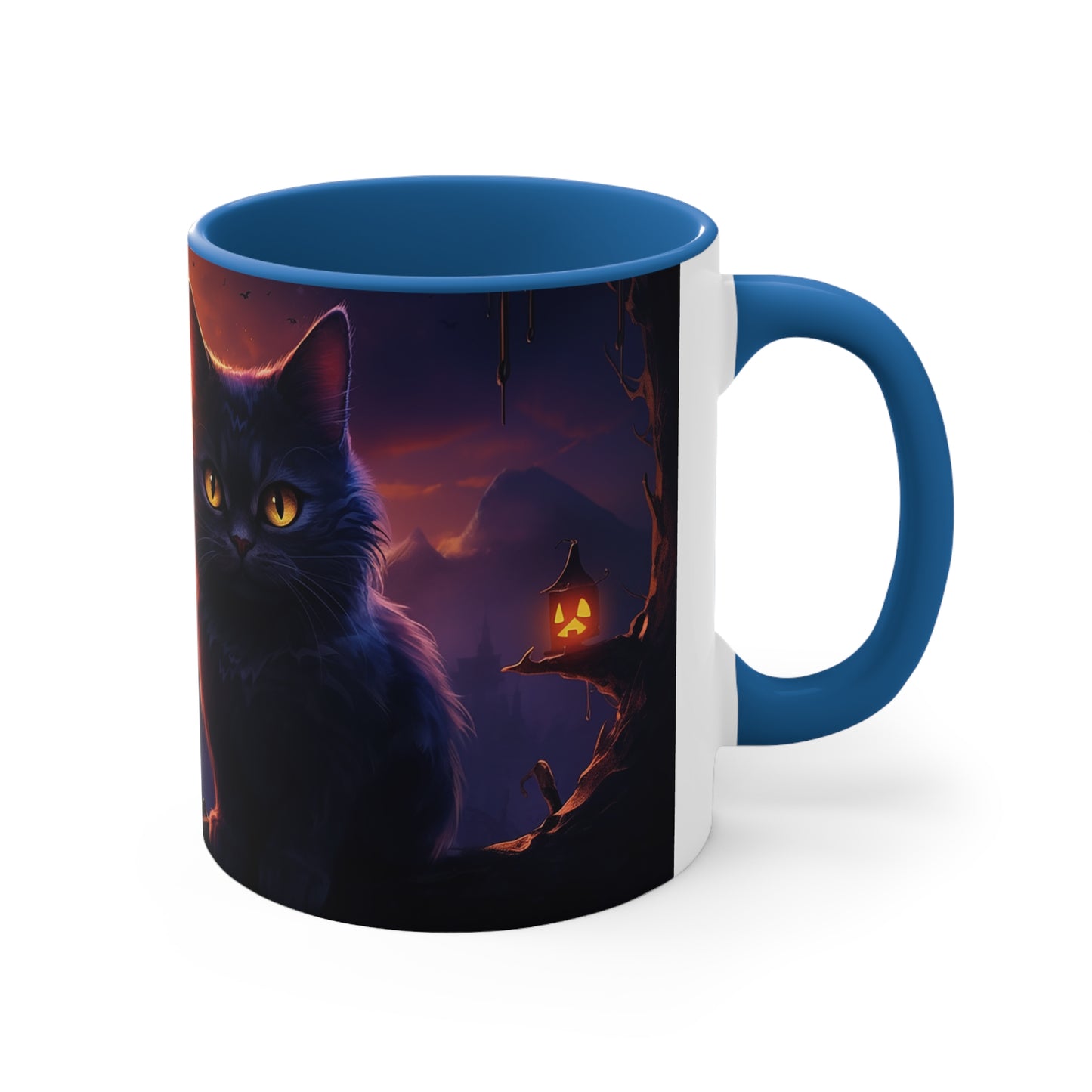 11 oz Bicolor Mug: Haunting Cat & Moon - Halloween Special