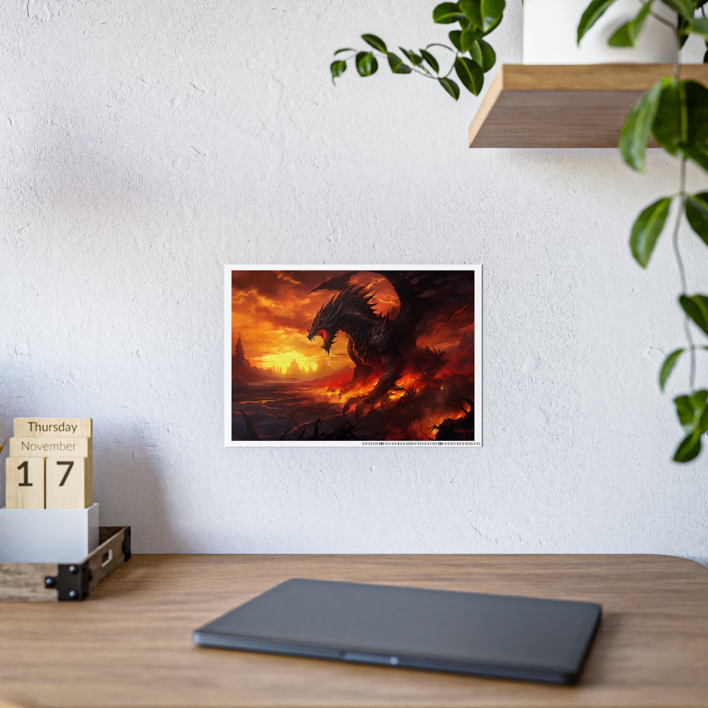 Majestic Fire Dragon: A Threat to the Kingdom - Glossy Poster