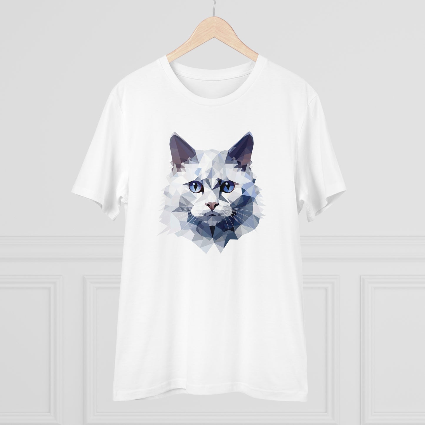 White Angora Cat Polygonal T-Shirt - Embrace Feline Elegance