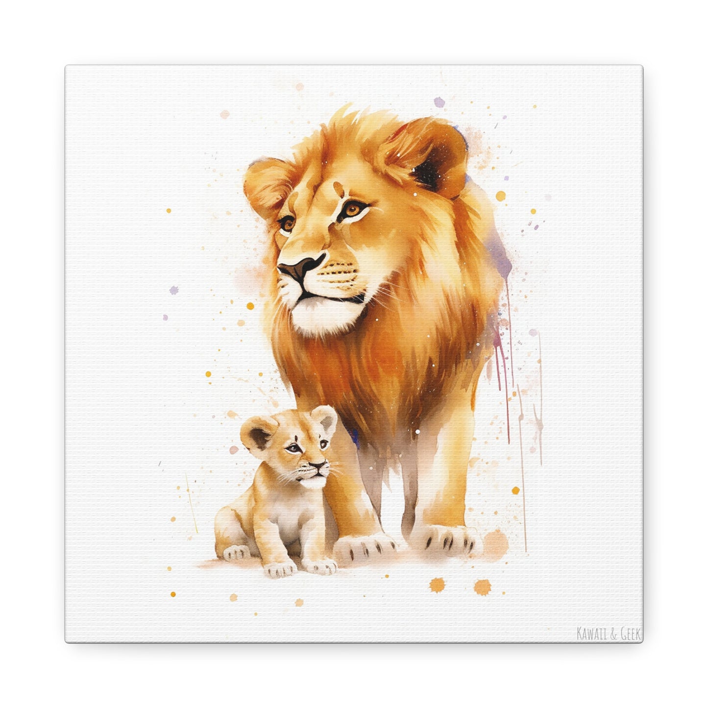 Lion King and Son Watercolor Canvas - Celebrate Father's Day with Majestic Artistry