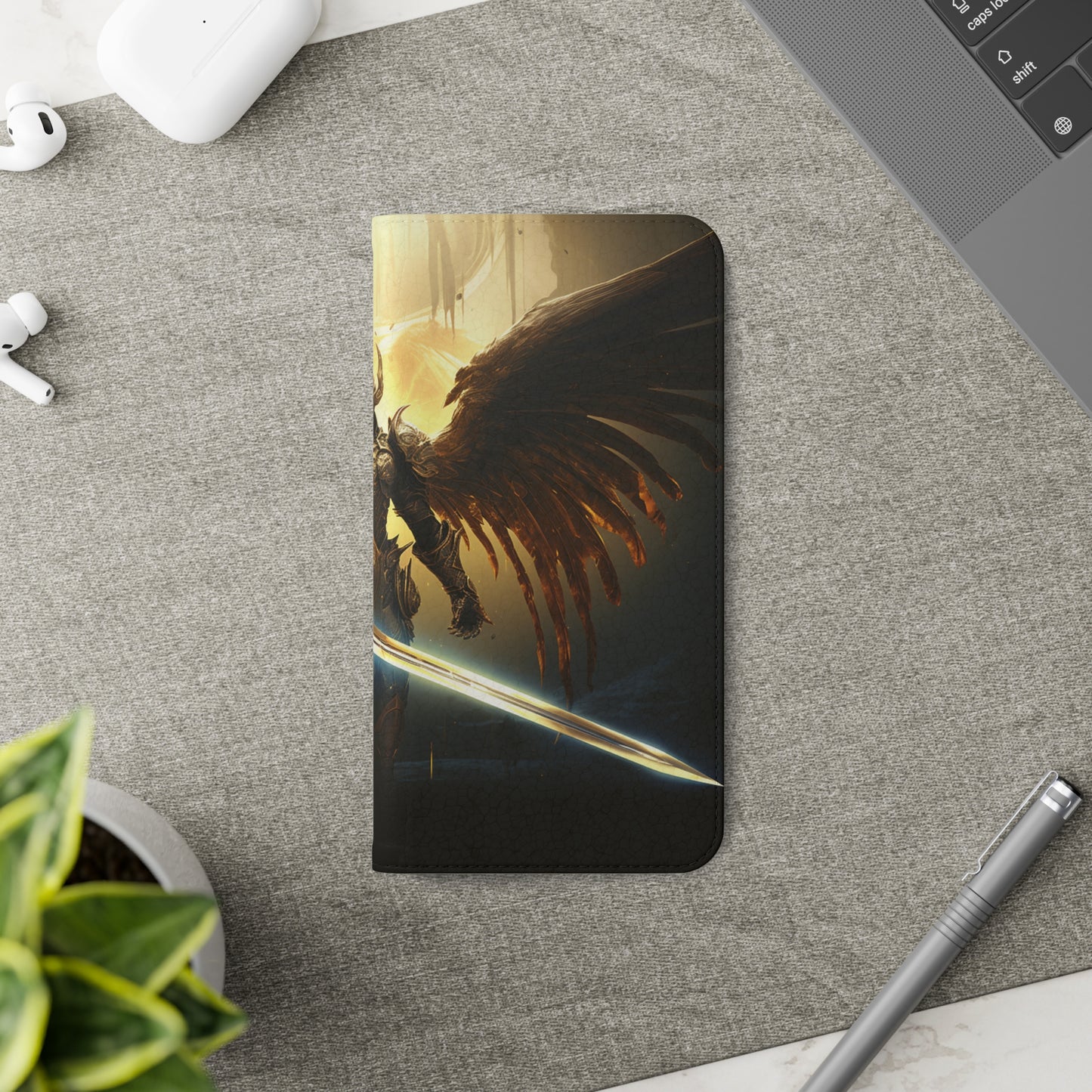 Dark Angel Flip Phone Case: Guardian with Sword