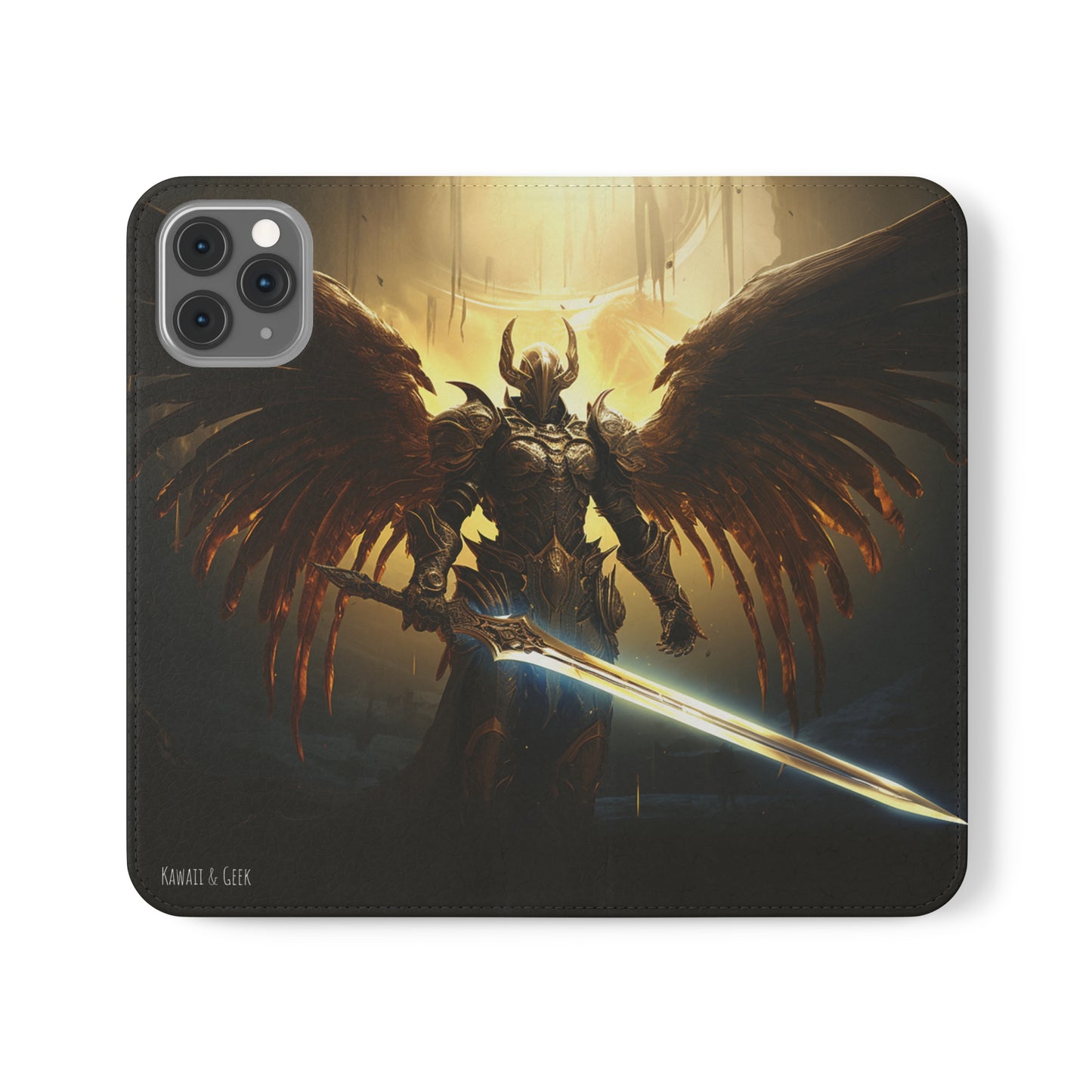 Dark Angel Flip Phone Case: Guardian with Sword
