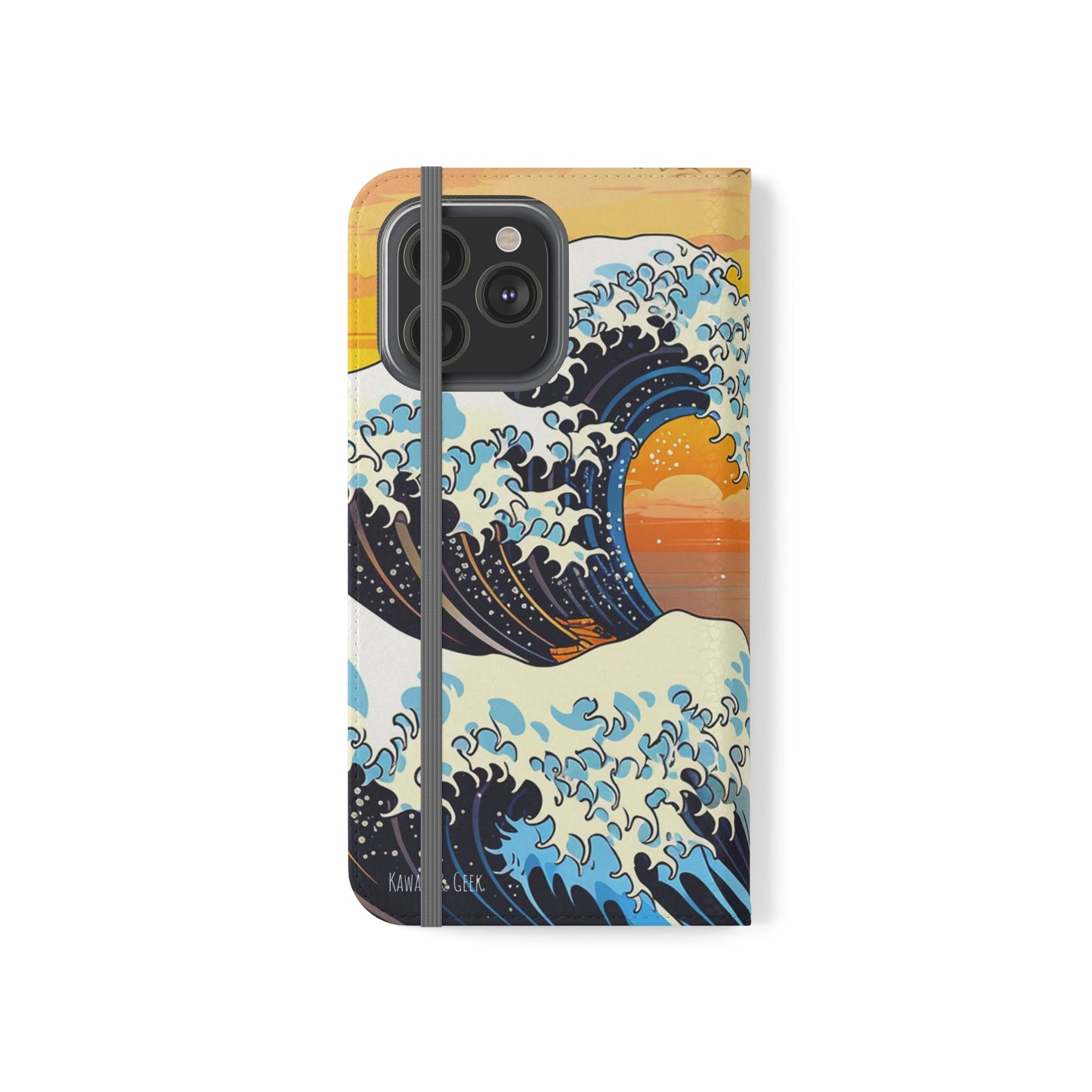 Sunset Big Wave Flip Phone Case - Embrace the Majestic Hokusai Style in Your Hands