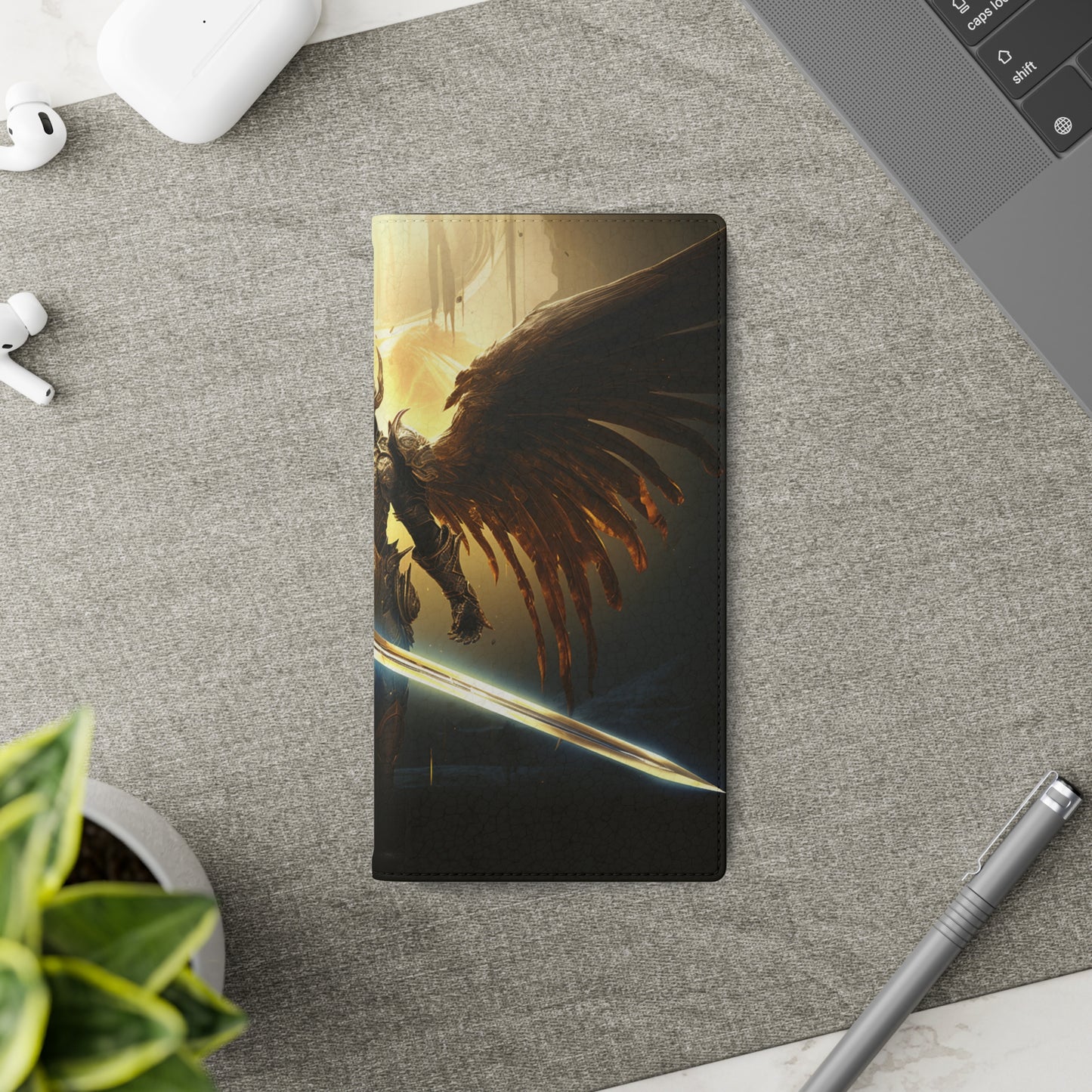 Dark Angel Flip Phone Case: Guardian with Sword