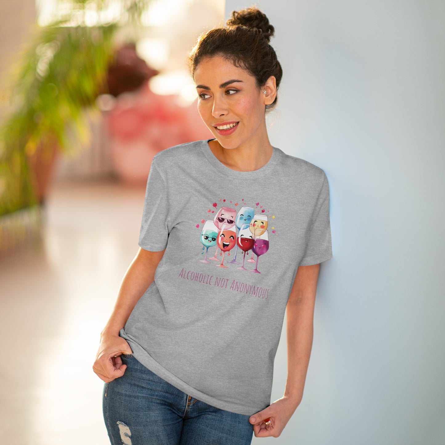 Eco-Friendly 'Alcoholic Not Anonymous' T-Shirt - Kawaii Wine Party Design, Unisex