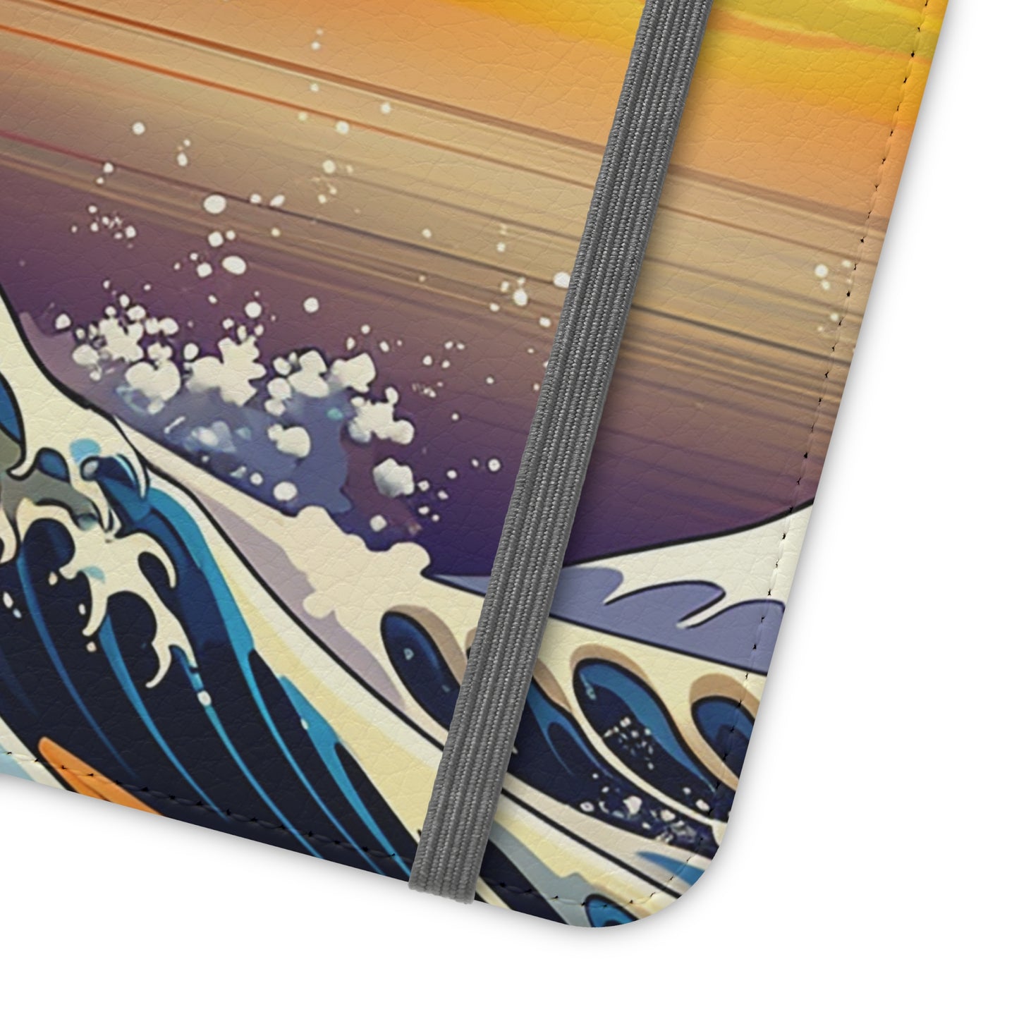 Sunset Big Wave Flip Phone Case - Embrace the Majestic Hokusai Style in Your Hands