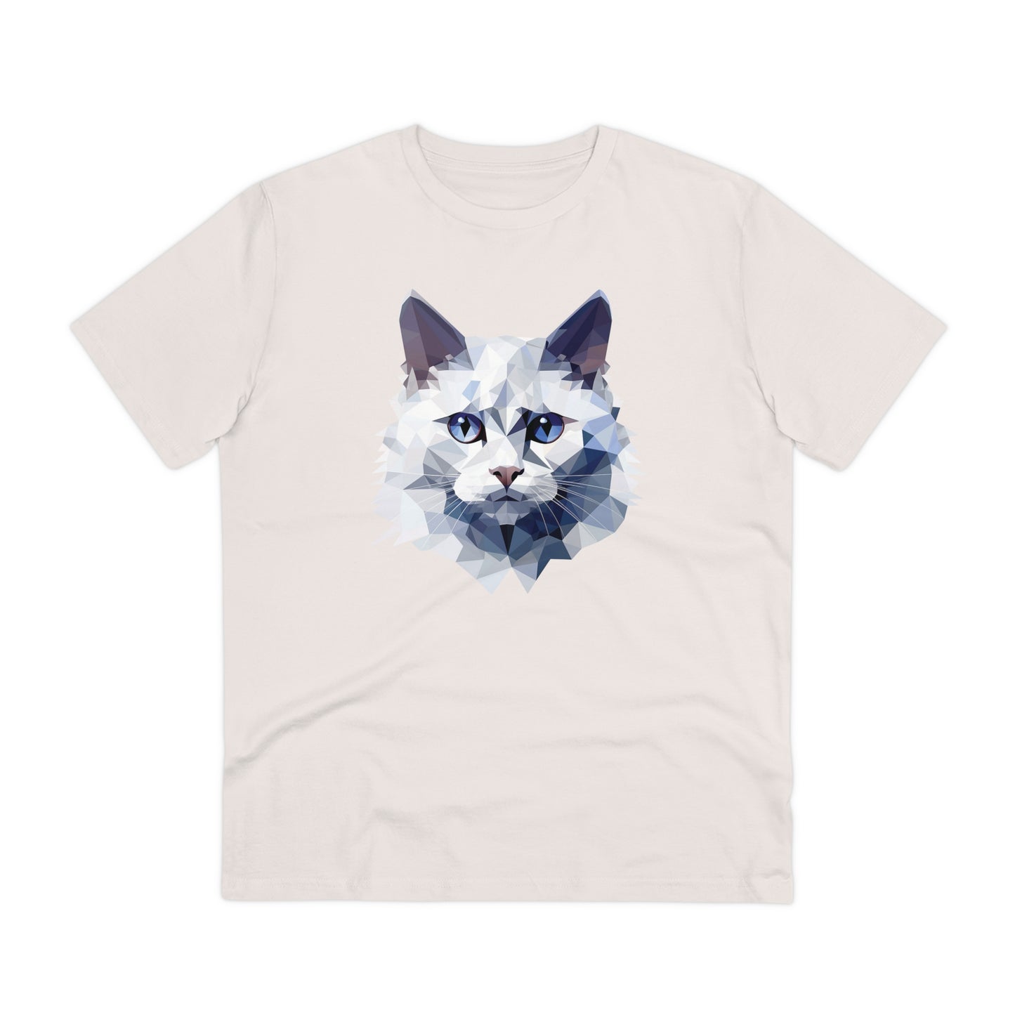 White Angora Cat Polygonal T-Shirt - Embrace Feline Elegance
