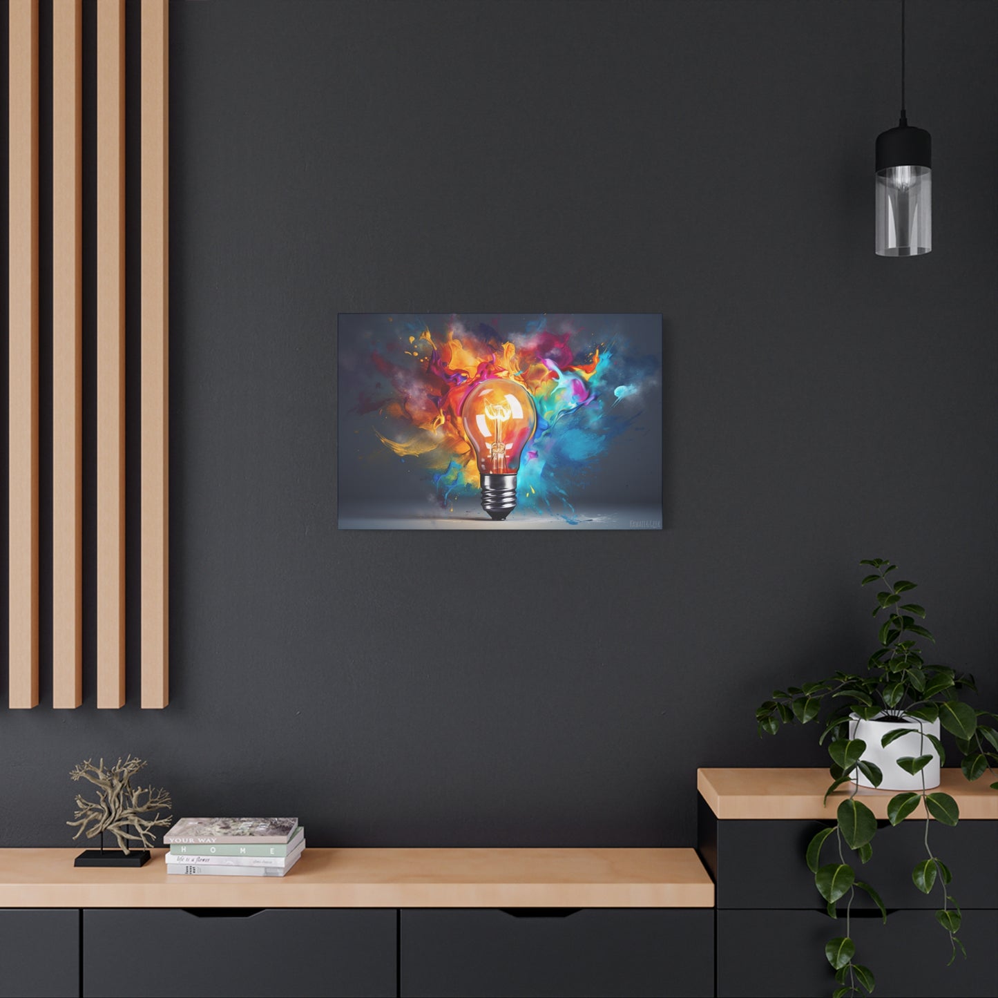 Innovative Lightbulb Explosion: Vibrant Paint Colors on Premium Cotton Canvas