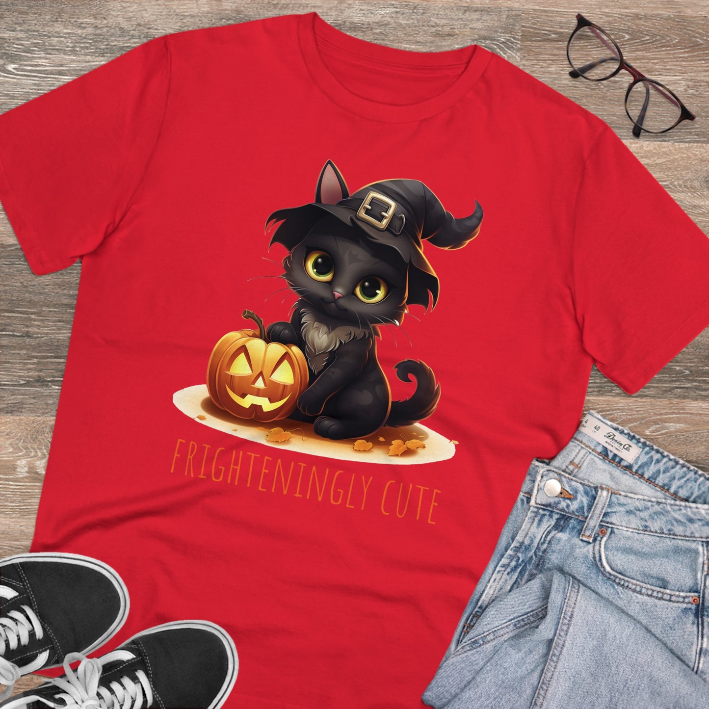 Frighteningly Cute: Halloween Black Cat Eco-Friendly T-shirt