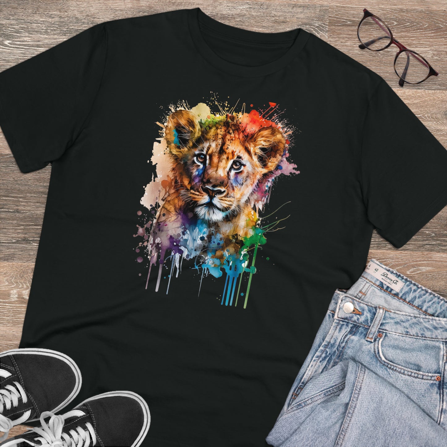Cute Lion Cub in Watercolor Style Organic Unisex T-Shirt - Add Some Adorable and Eco-Friendly Style to Your Wardrobe