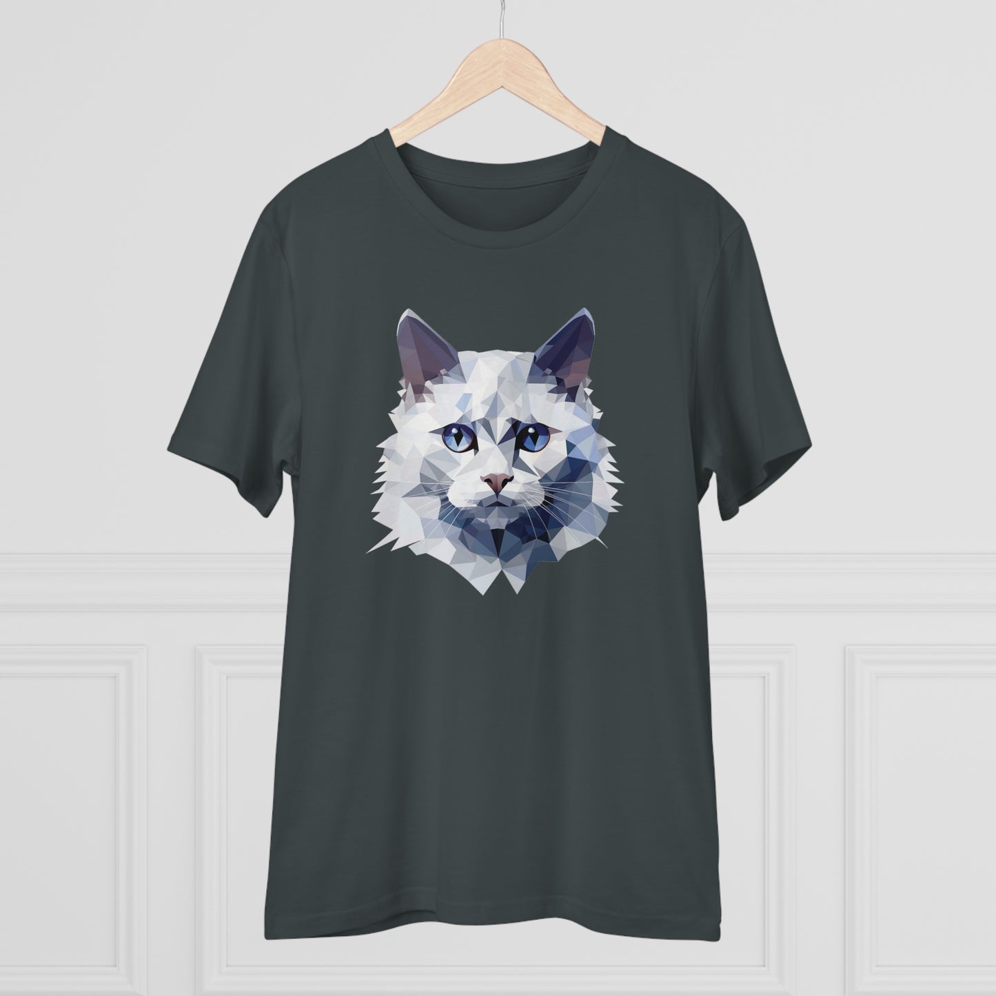 White Angora Cat Polygonal T-Shirt - Embrace Feline Elegance