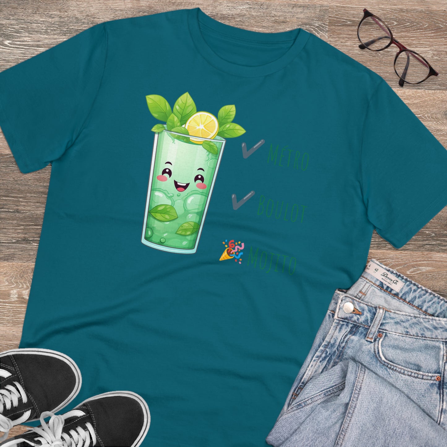Métro, Boulot, Mojito T-Shirt - Cute Smiling Mojito Glass Design