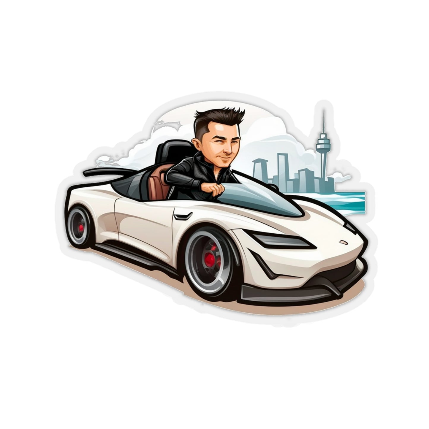 Elon Musk in White Tesla Roadster Sticker - Add Some Unique and Bold Style to Your Tech