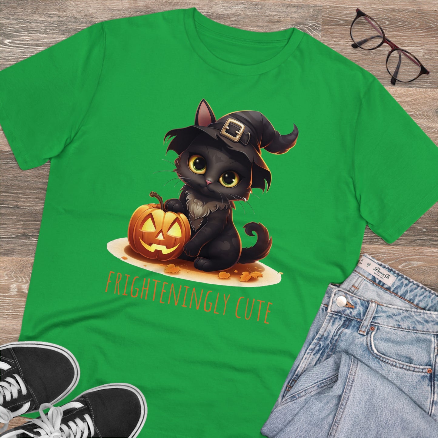 Frighteningly Cute: Halloween Black Cat Eco-Friendly T-shirt