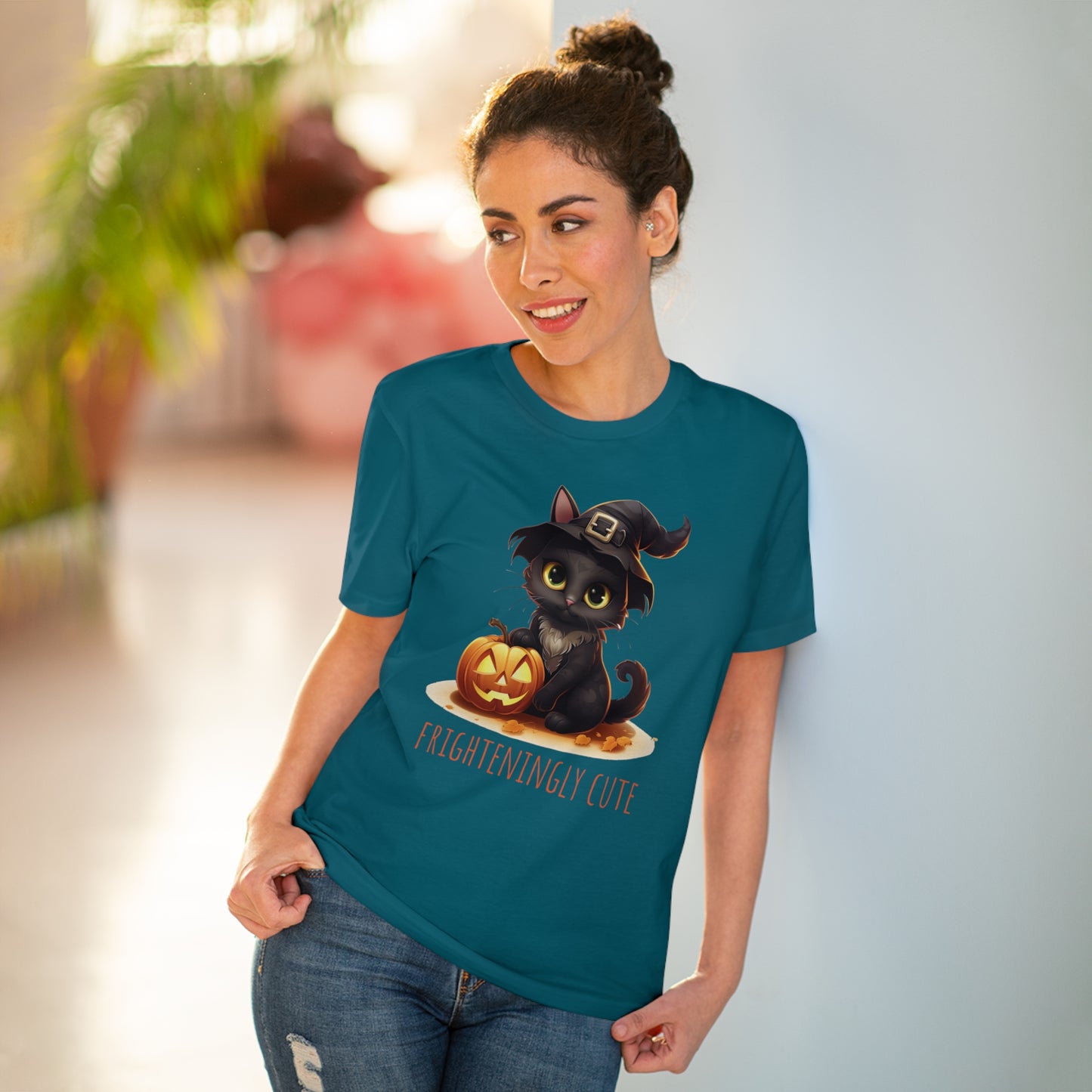 Frighteningly Cute: Halloween Black Cat Eco-Friendly T-shirt