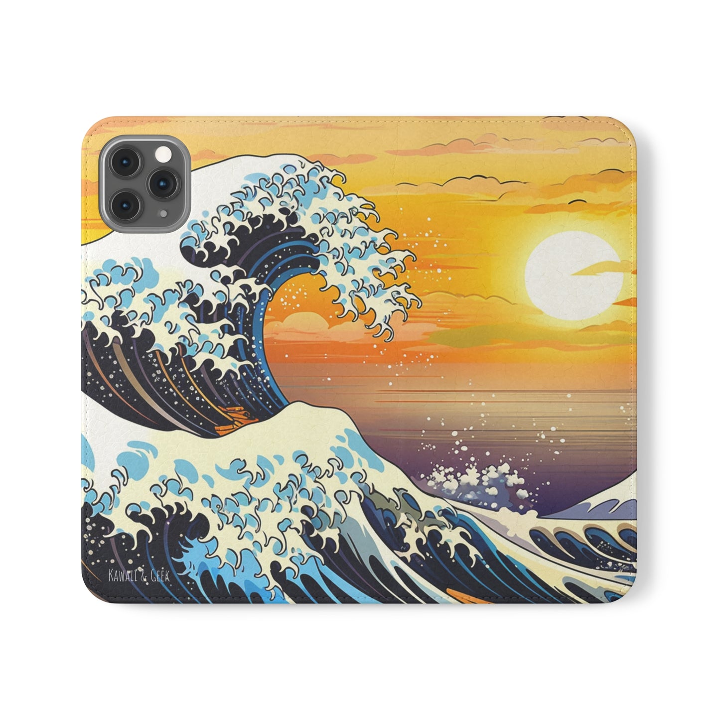 Sunset Big Wave Flip Phone Case - Embrace the Majestic Hokusai Style in Your Hands