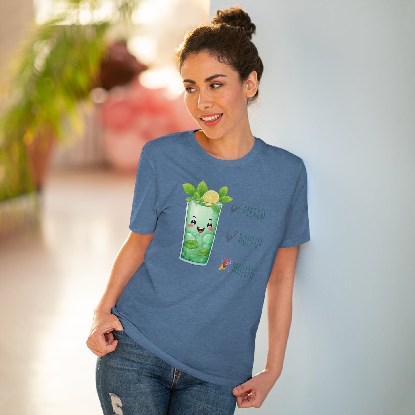 Métro, Boulot, Mojito T-Shirt - Cute Smiling Mojito Glass Design