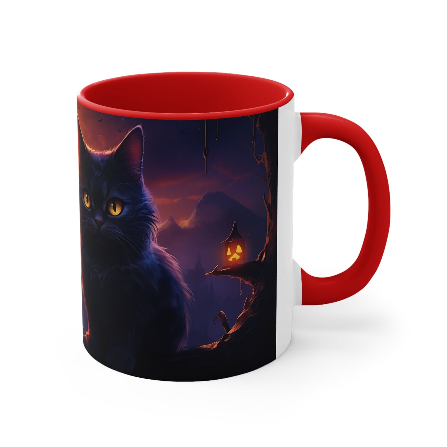 11 oz Bicolor Mug: Haunting Cat & Moon - Halloween Special