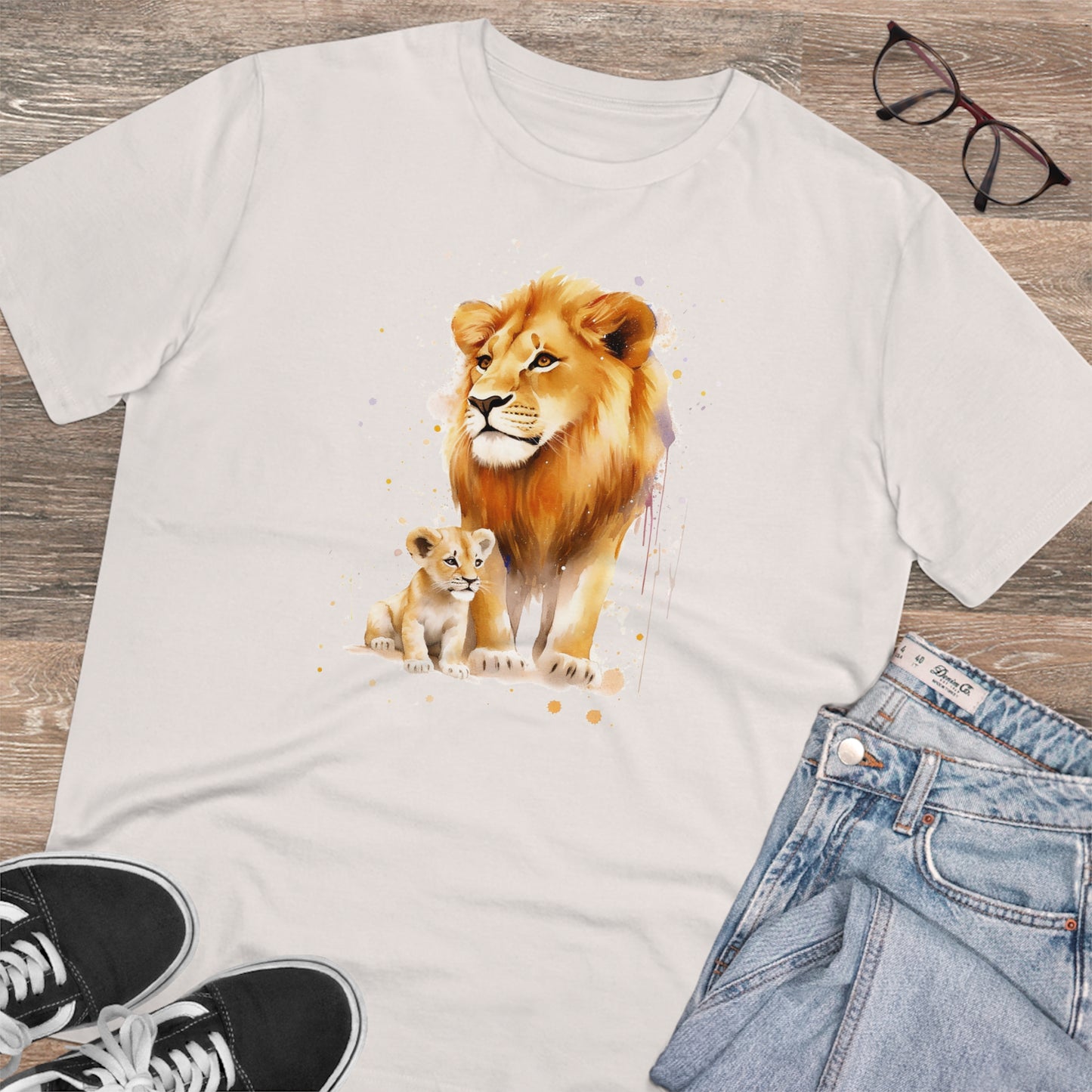 Lion King and Son Watercolor T-Shirt - Celebrate Father's Day with Nature's Majesty