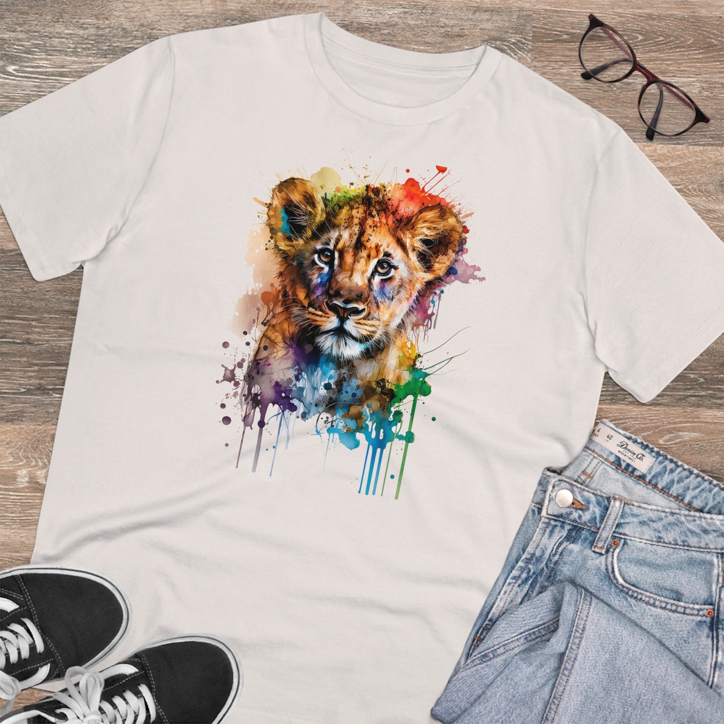 Cute Lion Cub in Watercolor Style Organic Unisex T-Shirt - Add Some Adorable and Eco-Friendly Style to Your Wardrobe