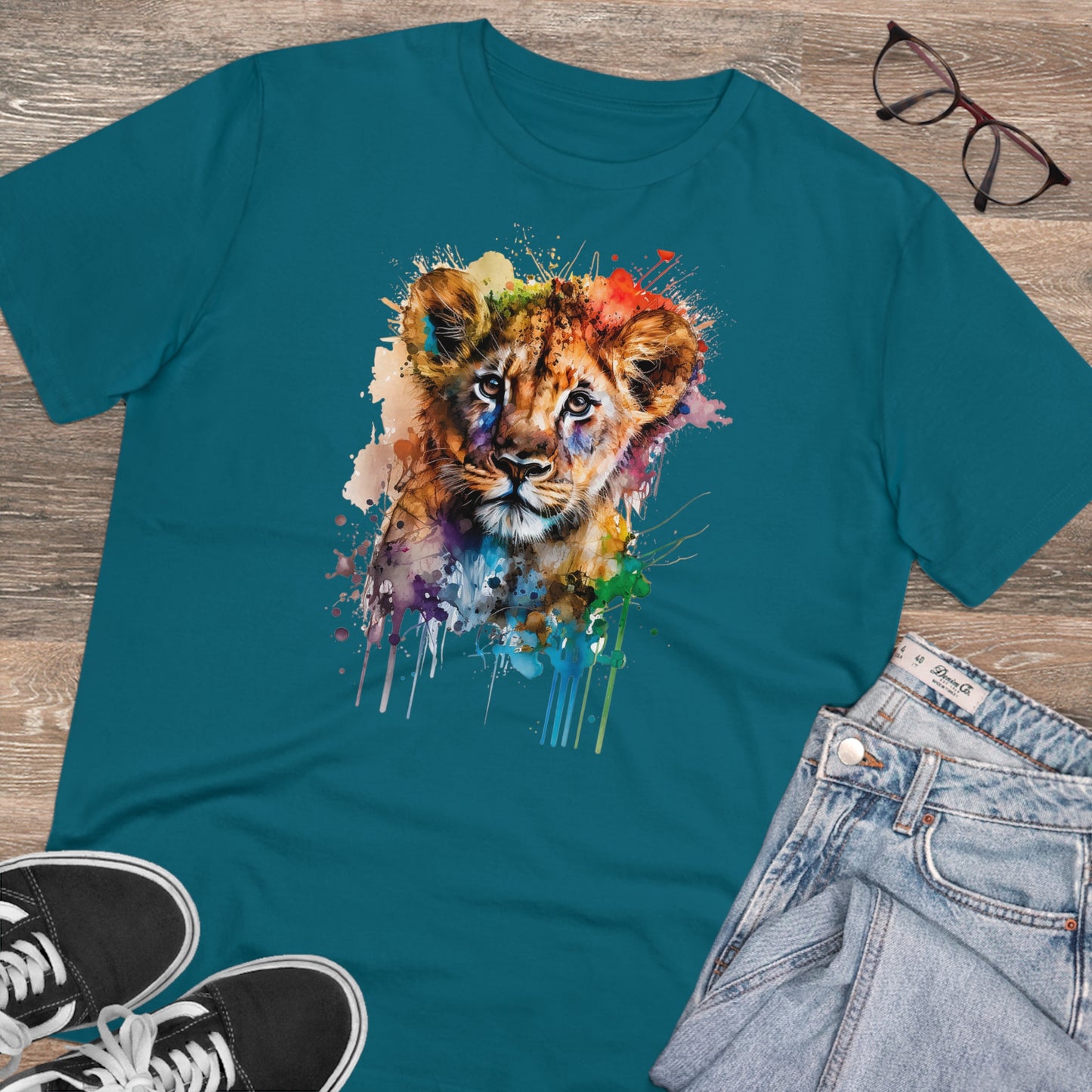 Cute Lion Cub in Watercolor Style Organic Unisex T-Shirt - Add Some Adorable and Eco-Friendly Style to Your Wardrobe