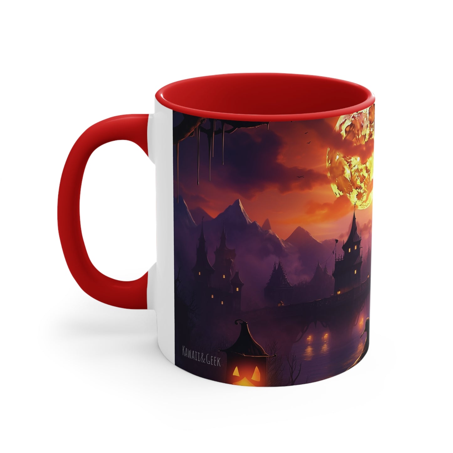 11 oz Bicolor Mug: Haunting Cat & Moon - Halloween Special