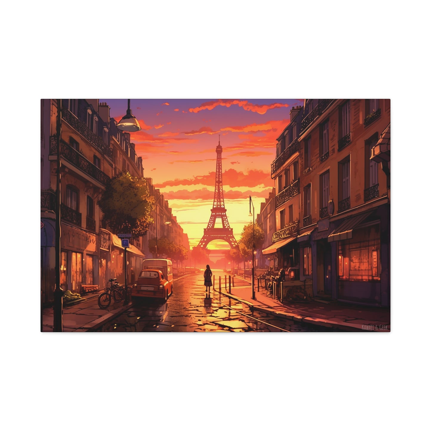 Paris Sunset Canvas - Capture the Romantic Streets and Eiffel Tower in Artistic Splendor