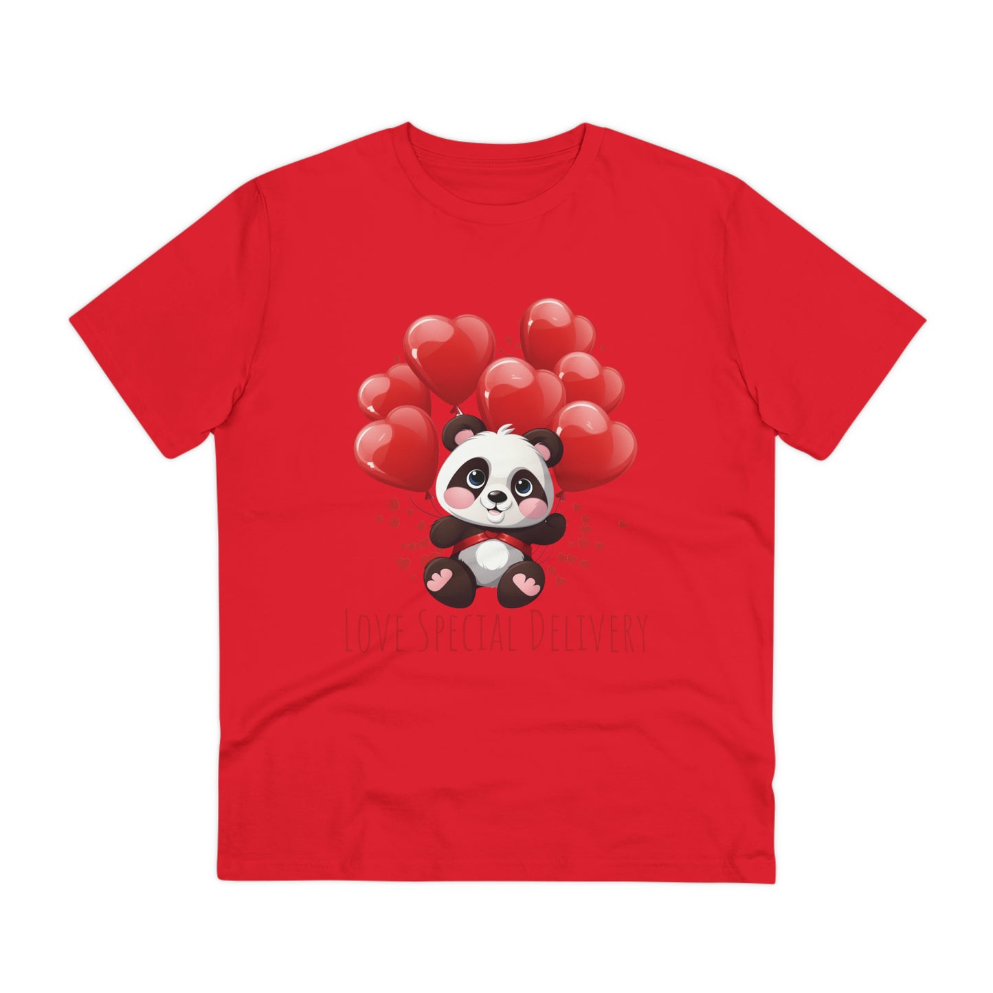 Panda Love Delivery Tee - Eco-Friendly Heart Balloon Shirt - Valentine's Day Special