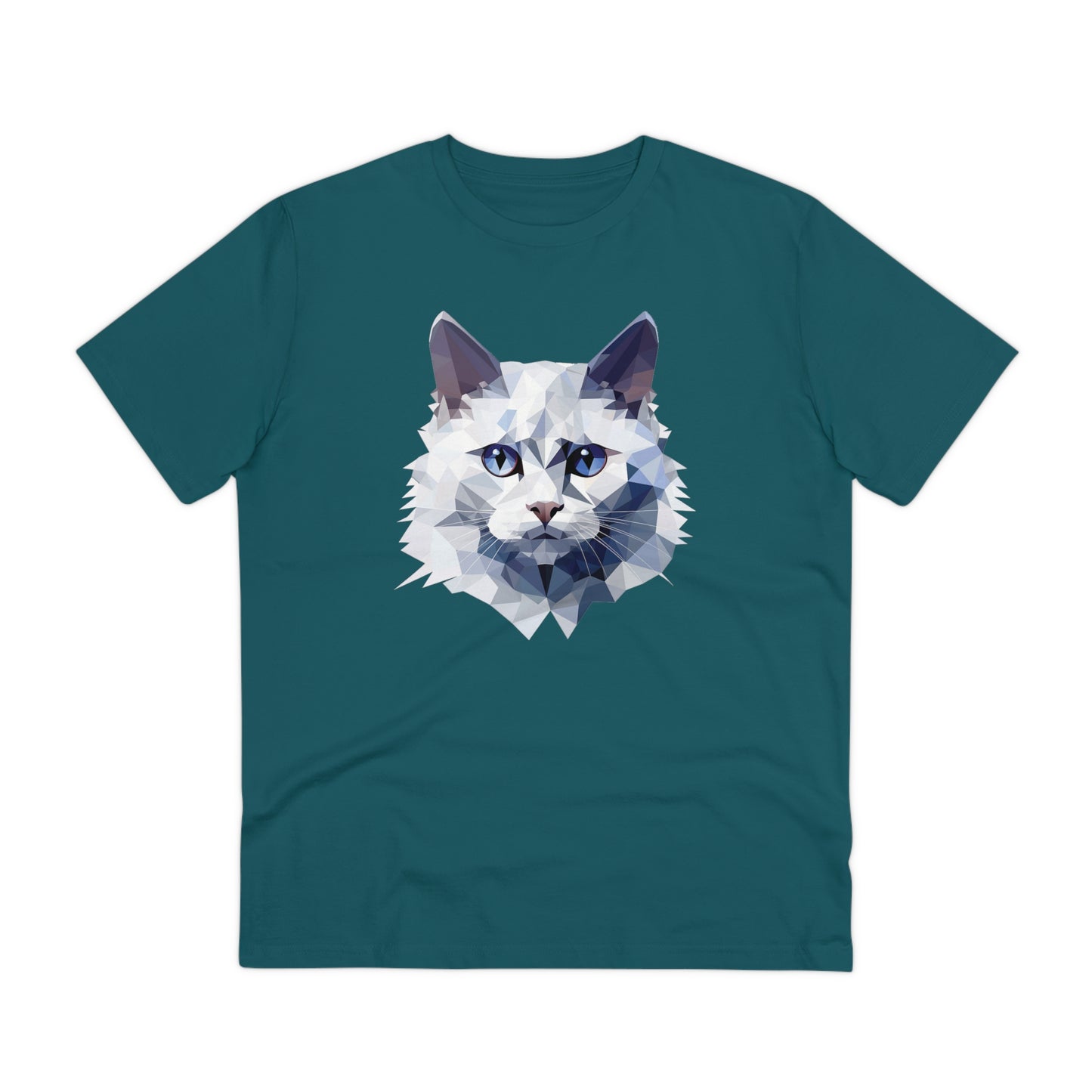 White Angora Cat Polygonal T-Shirt - Embrace Feline Elegance