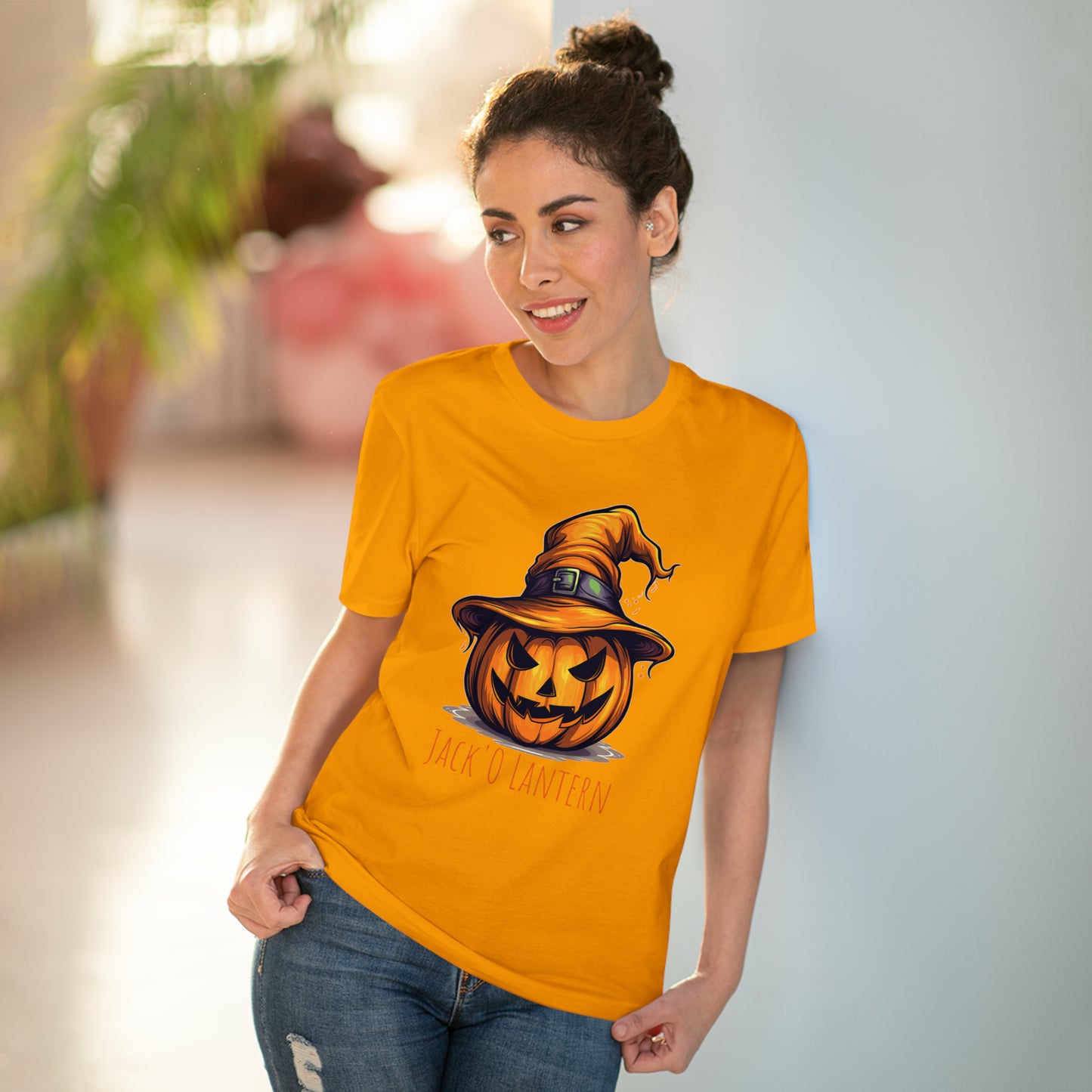 Eco-friendly Jack O Lantern Tee: Funny Pumpkin Halloween Sorcerer Edition