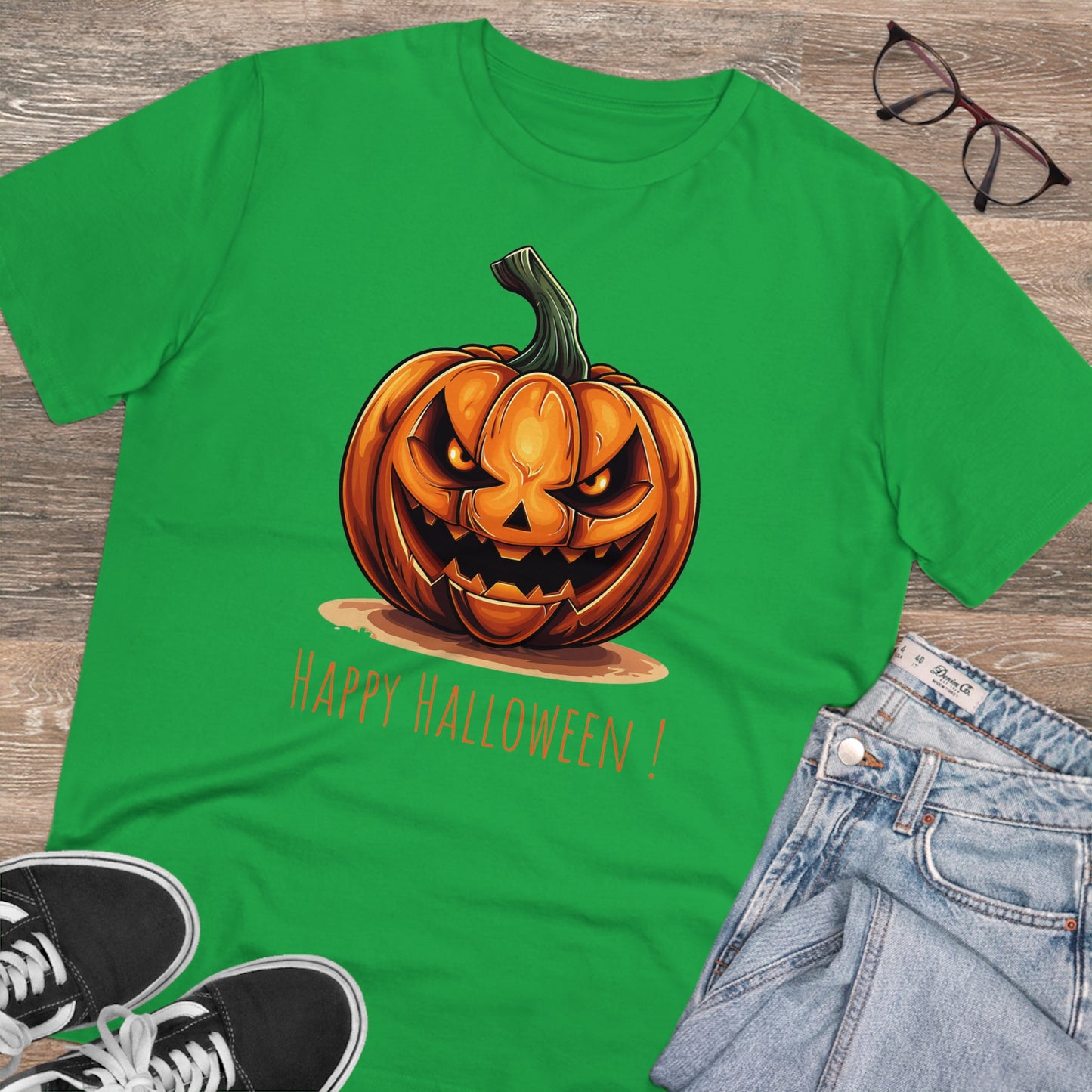 Happy Halloween Eco-Friendly Tee: Scary Pumpkin Design